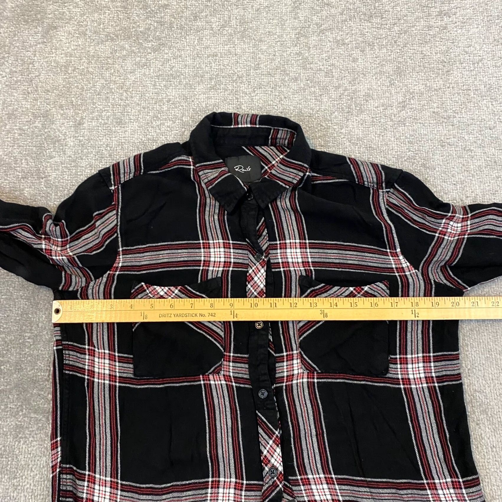 Rails VINTAGE Rails Dylan Top Womens Medium Plaid Rayon Shirt Long Sleeve Button Up Casual Workwear Black White Red Blue Size M / US 6-8 / IT 42-44 - 6 Thumbnail
