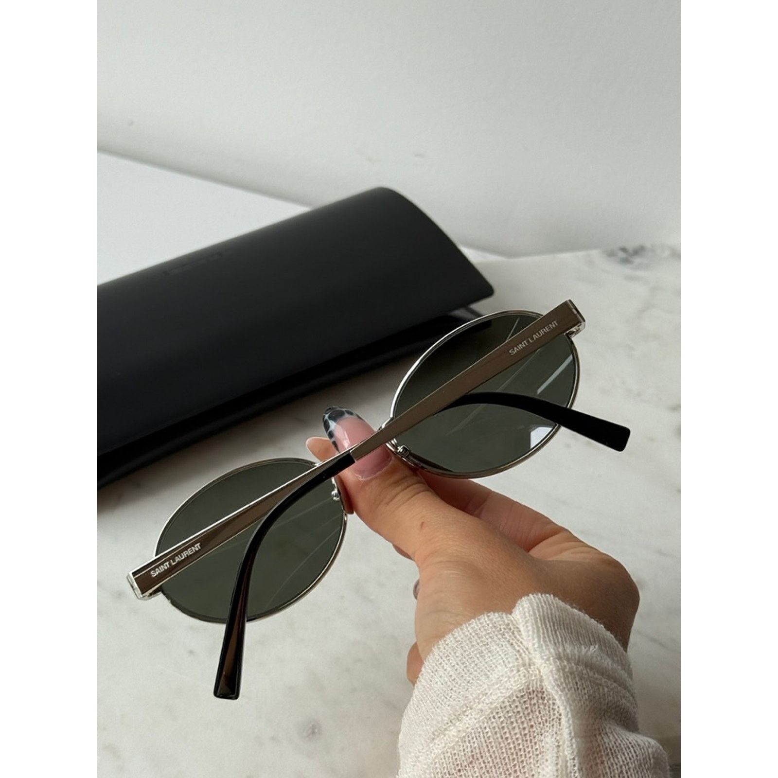 Saint Laurent Paris NEW Saint Laurent SL692 Oval Metal Sunglasses in Silver Size ONE SIZE - 2 Thumbnail