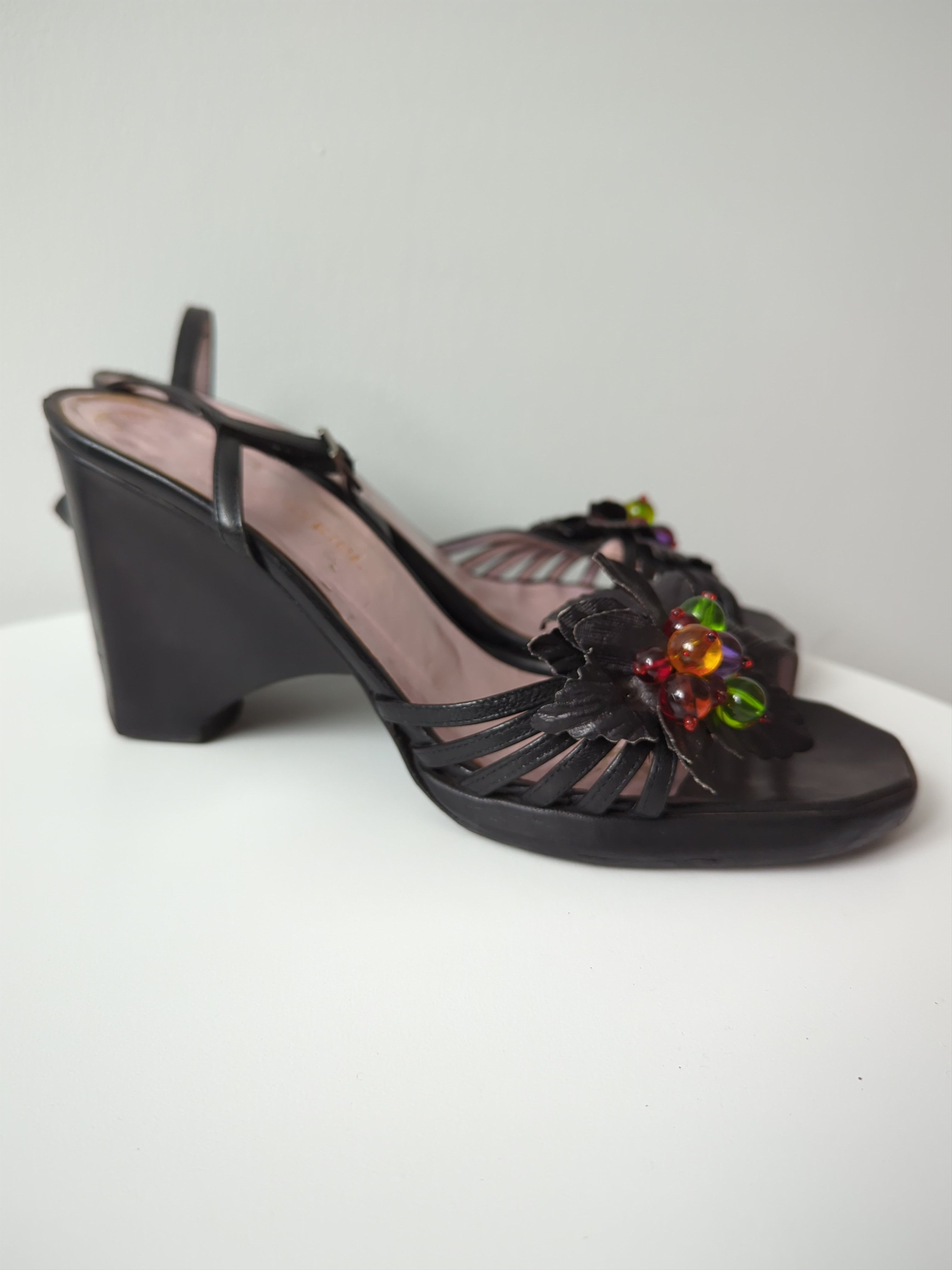 Sonia Rykiel Sonia Rykiel 90s vintage Embellished Wedge Sandals Black Size US 7 / IT 37 - 8 Thumbnail