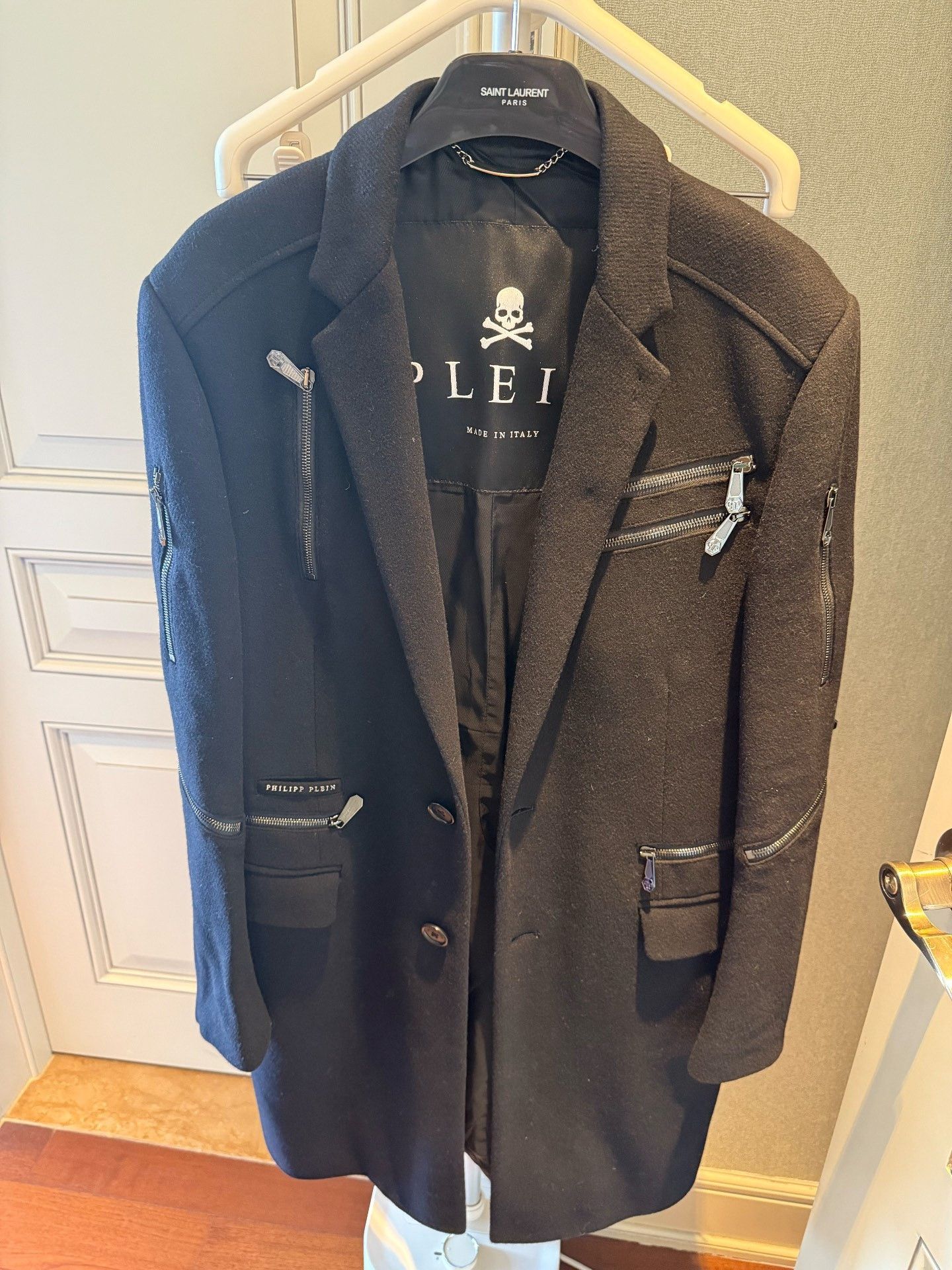 Philipp Plein Philipp Plein Black Wool Coat with Zipper Size US S / EU 44-46 / 1 - 2 Thumbnail