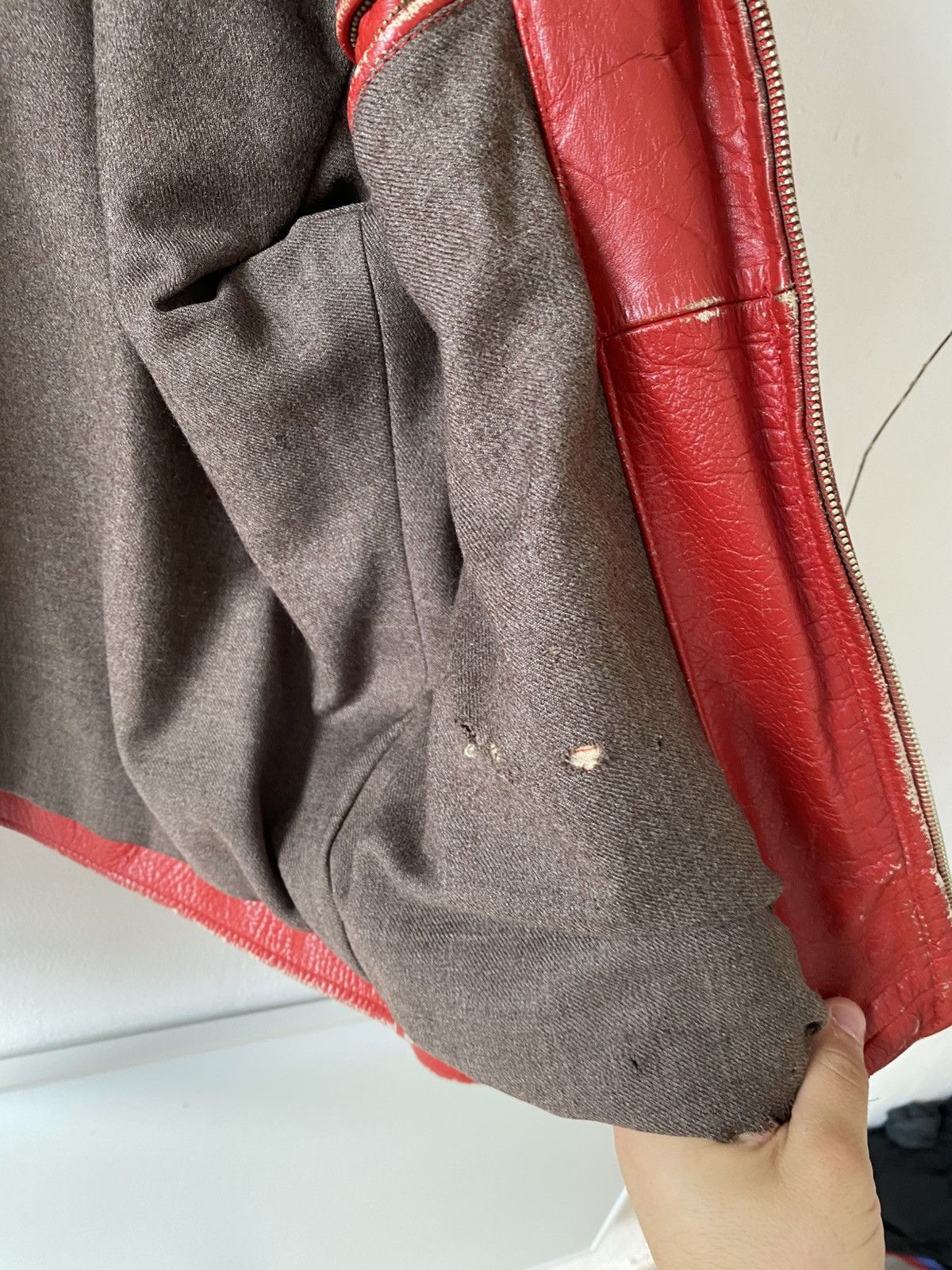Vintage Rare Vintage Red Heavy Leather Biker Jacket Size US L / EU 52-54 / 3 - 8 Thumbnail