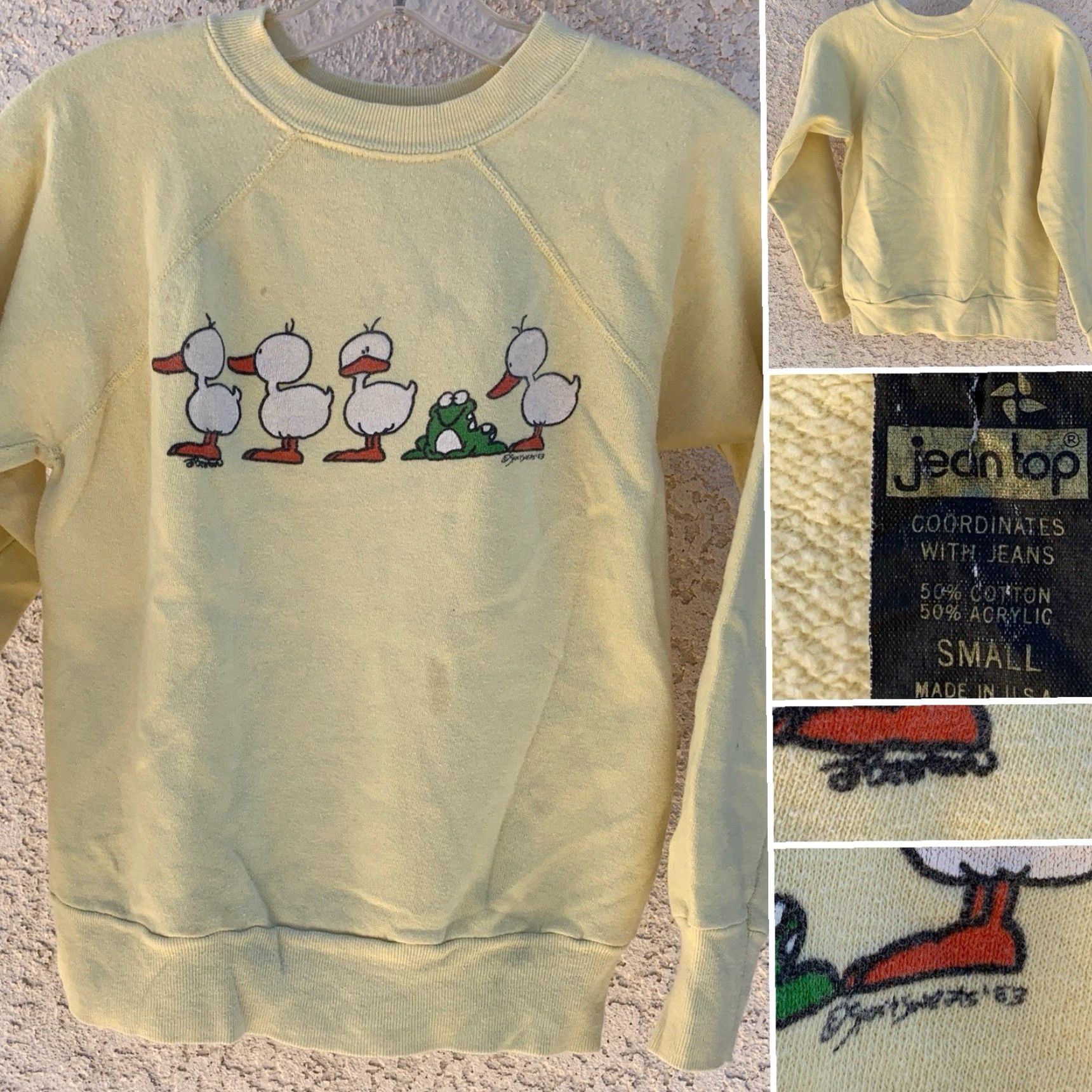 Vintage VINTAGE Jean Top Raglan Sweatshirt Ducks Frog Size S Yellow 80s Women Sweatshirt Pullover Raglan Runs Small Size S / US 4 / IT 40 - 7 Thumbnail