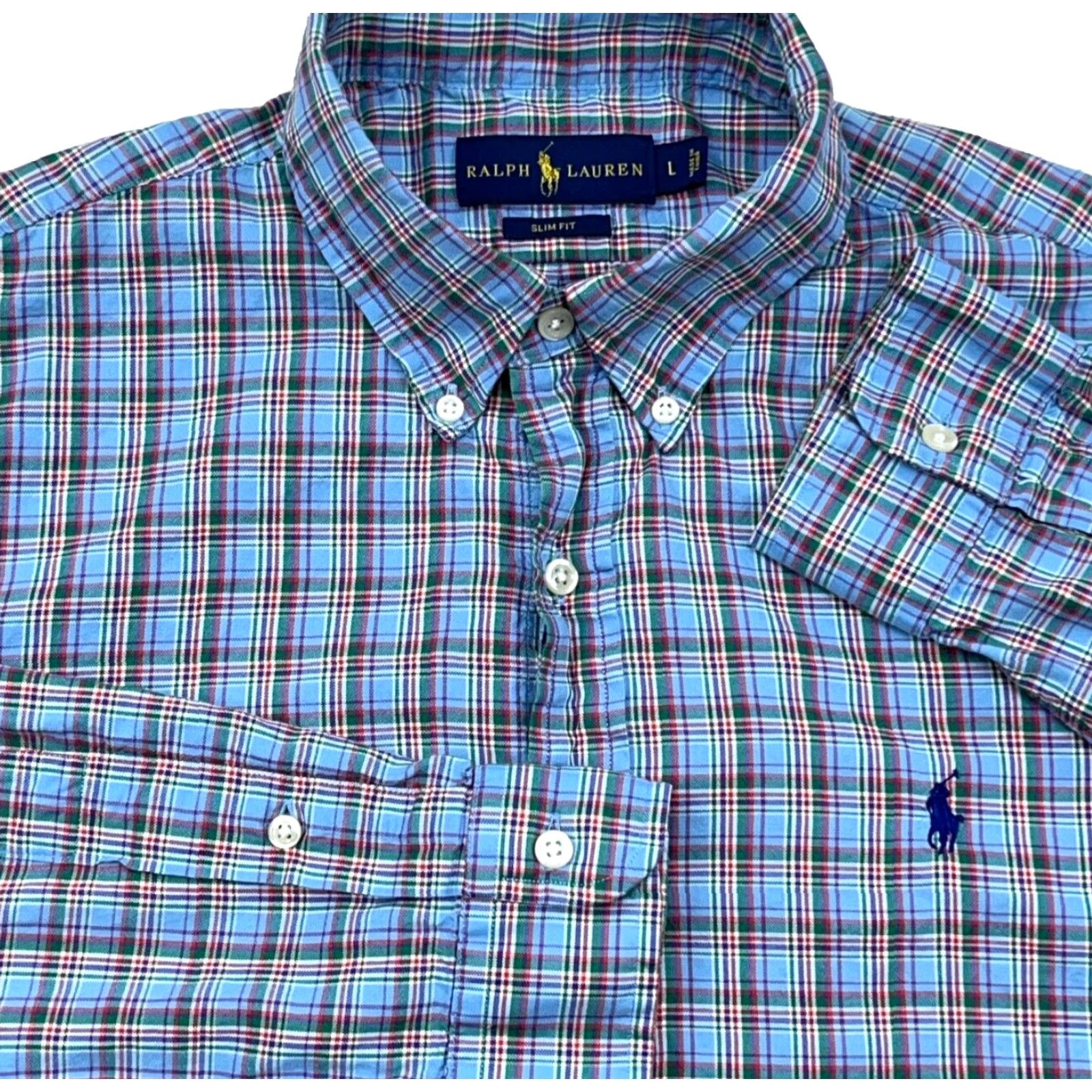 Ralph Lauren Ralph Lauren Shirt Men Large Blue Green Button Up Slim Fit Oxford Plaid Cotton Size US L / EU 52-54 / 3 - 2 Thumbnail