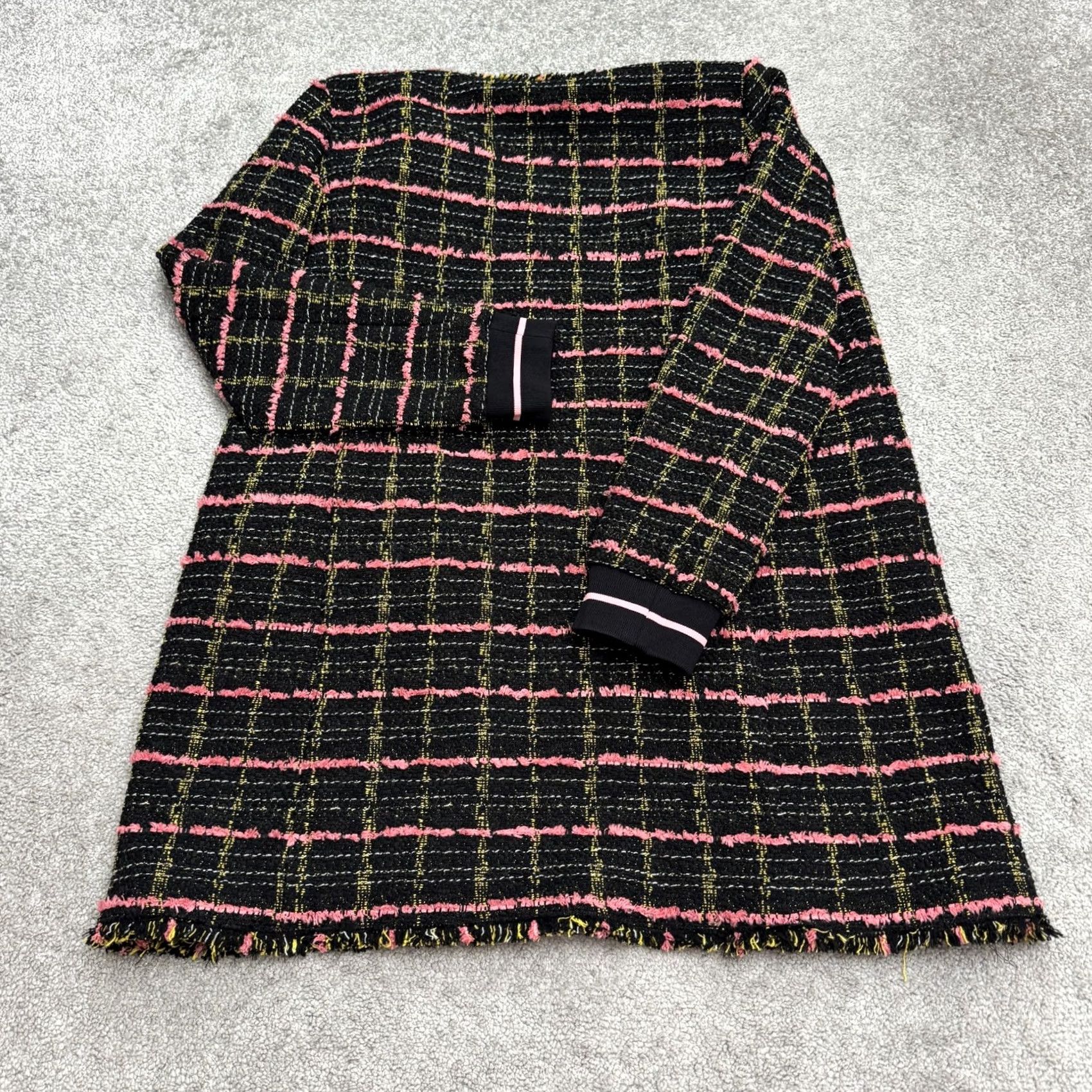 Pinko PINKO Black Pink Plaid Fringe Coat Jacket Womens 4 Mid Length Open Front Tweed Classic Designer Size S / US 4 / IT 40 - 2 Thumbnail