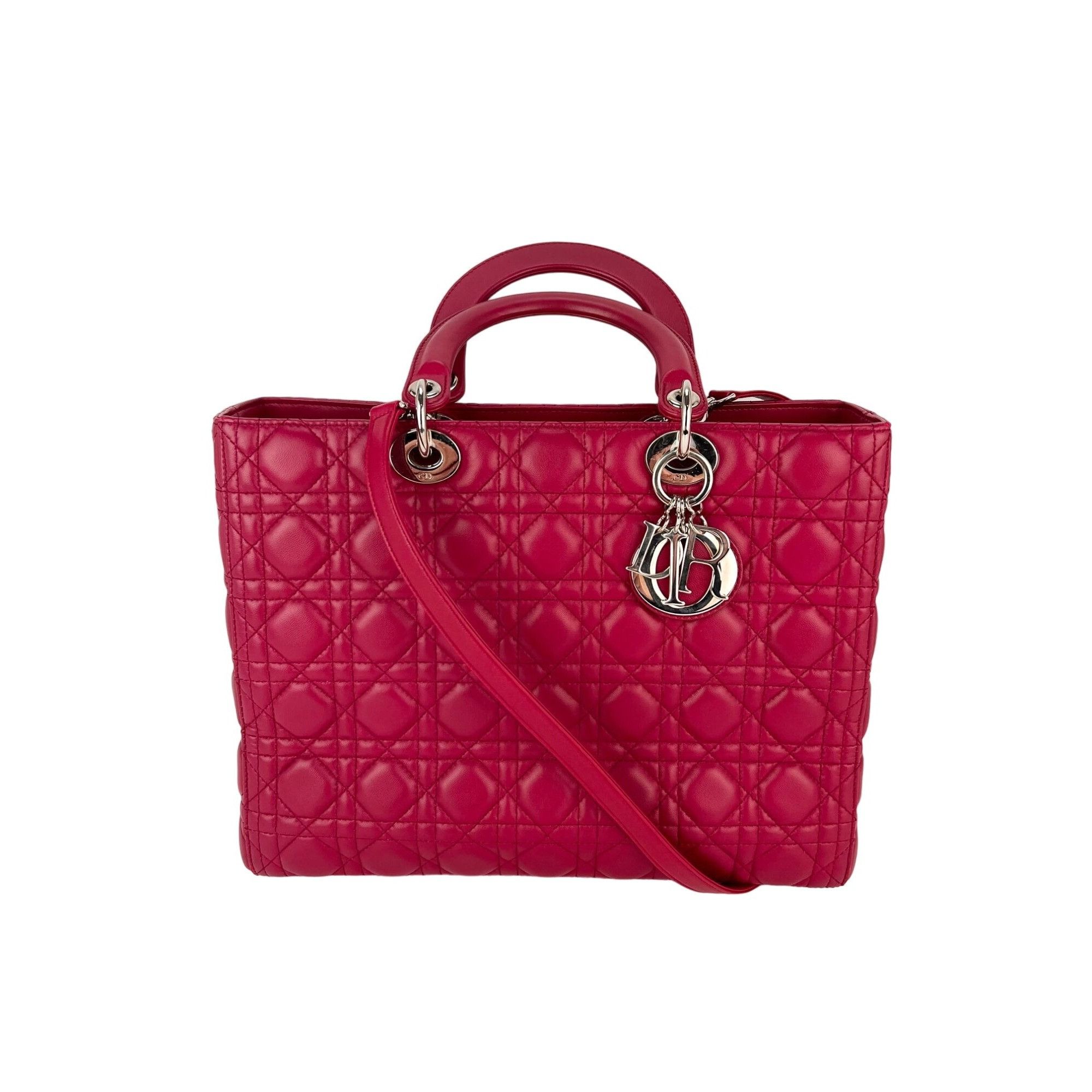 Dior Christian Dior Lambskin Cannage Large Red Lady Dior Shoulder Size ONE SIZE - 1 Thumbnail