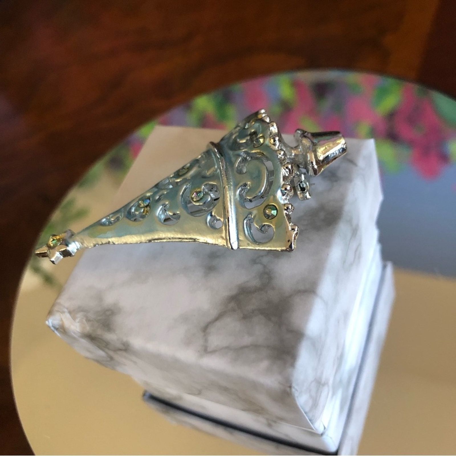 Vintage Vintage blue frost enamel aurora borealis stone brooch Size ONE SIZE - 7 Thumbnail
