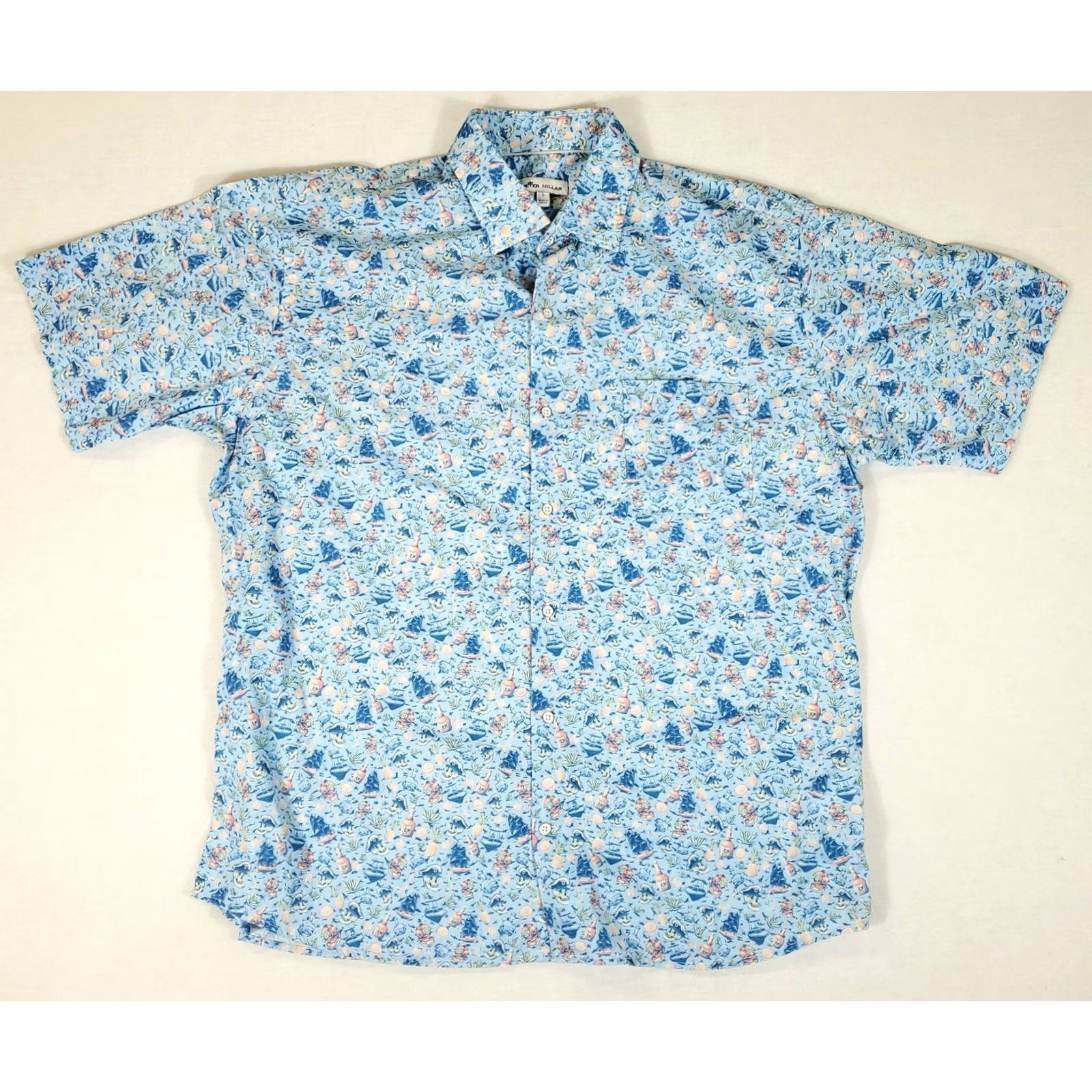 Peter Millar Peter Millar Button-Up Shirt Mens L Short Sleeve Blue Pirate Skull Rum Shirt Size US L / EU 52-54 / 3 - 2 Thumbnail