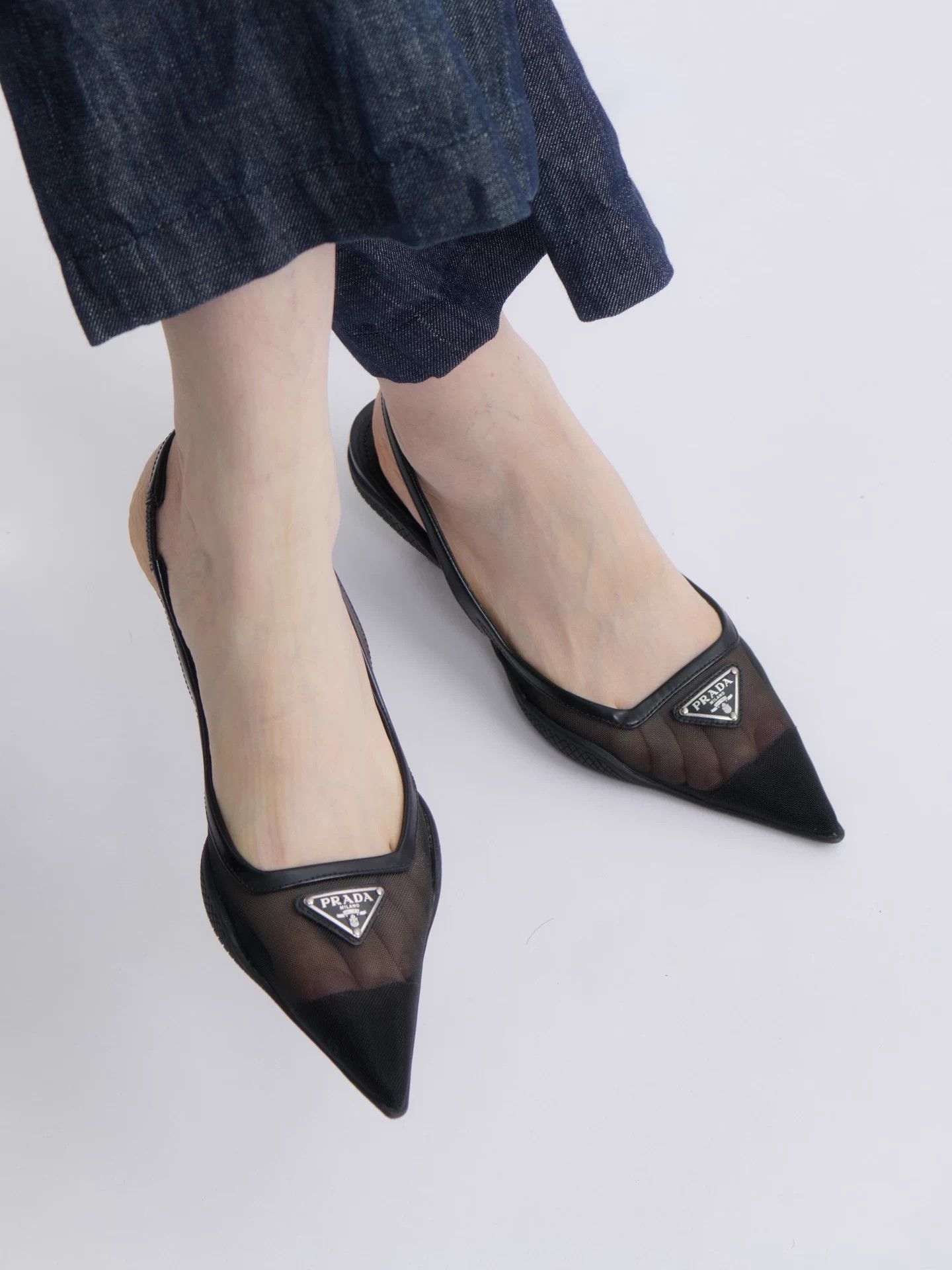 Prada PRADA 2022SS black mesh cat heels triangle logo Size US 6 / IT 36 - 2 Thumbnail
