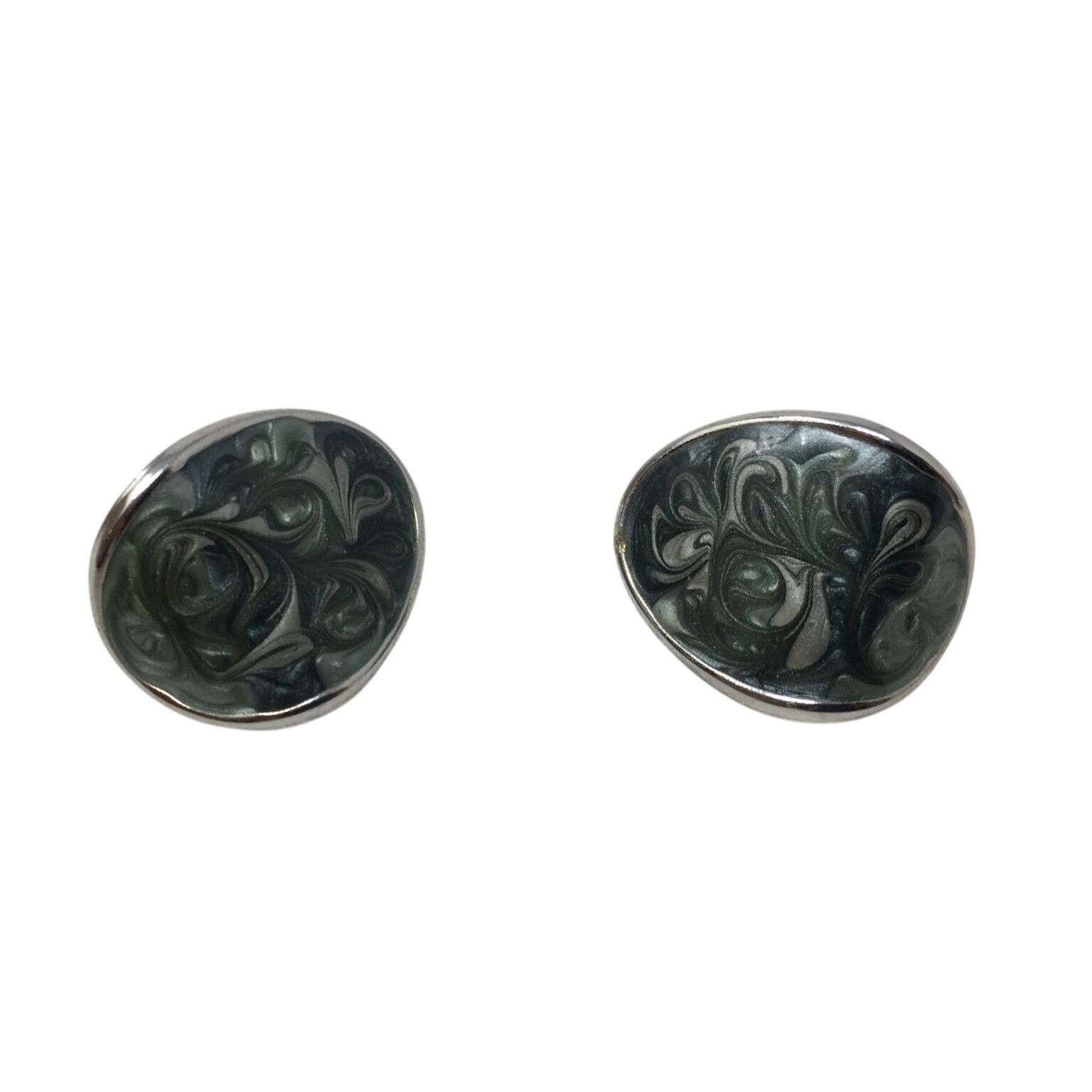 Other Women's Silver Toned Enamel Earrings with Green Blue Swirl D Size ONE SIZE - 6 Thumbnail