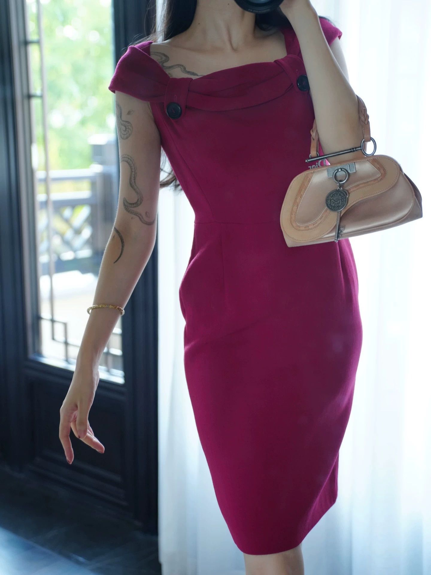 Dior Dior John Galliano Fuchsia Wool Bodycon Dress FR40 Size M / US 6-8 / IT 42-44 - 7 Thumbnail