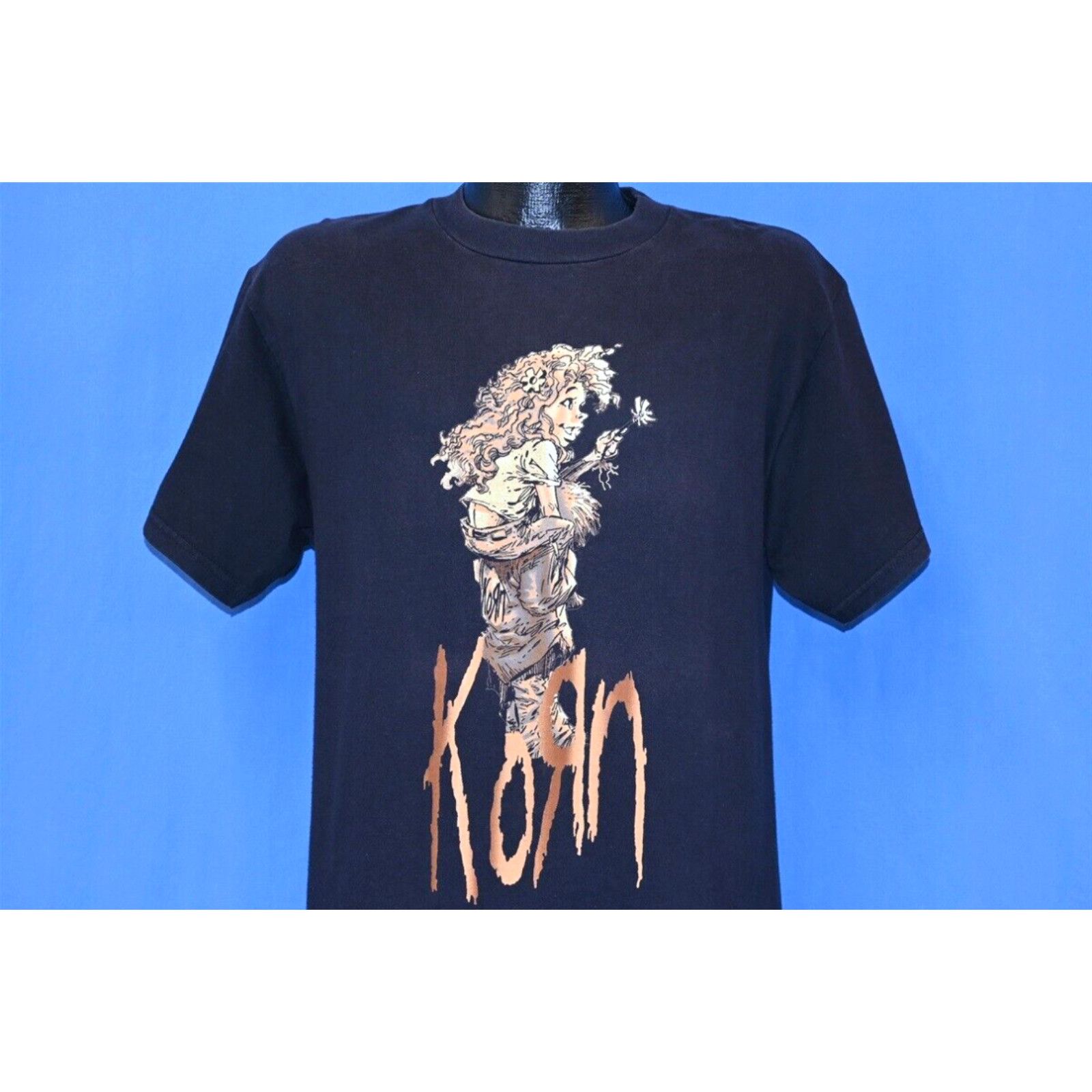 image of Tultex Vintage 90's Korn Follow The Leader Nu Metal Alternative Black T-Shirt Medium M in White