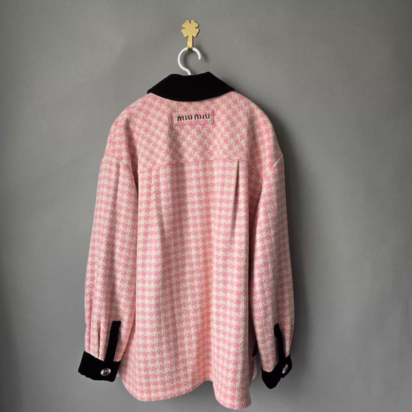 Miu Miu MIU MIU Back Logo Pink Houndstooth Jacket Size XS / US 0-2 / IT 36-38 - 2 Thumbnail