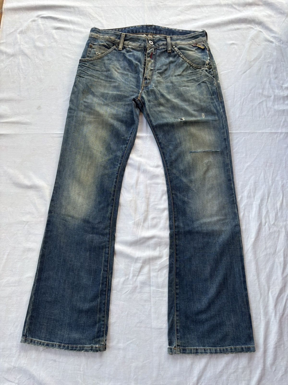 If Six Was Nine Flare Jeans Thrashed Distress REPLAY Bootcut Denim Jeans Size US 33 - 8 Thumbnail