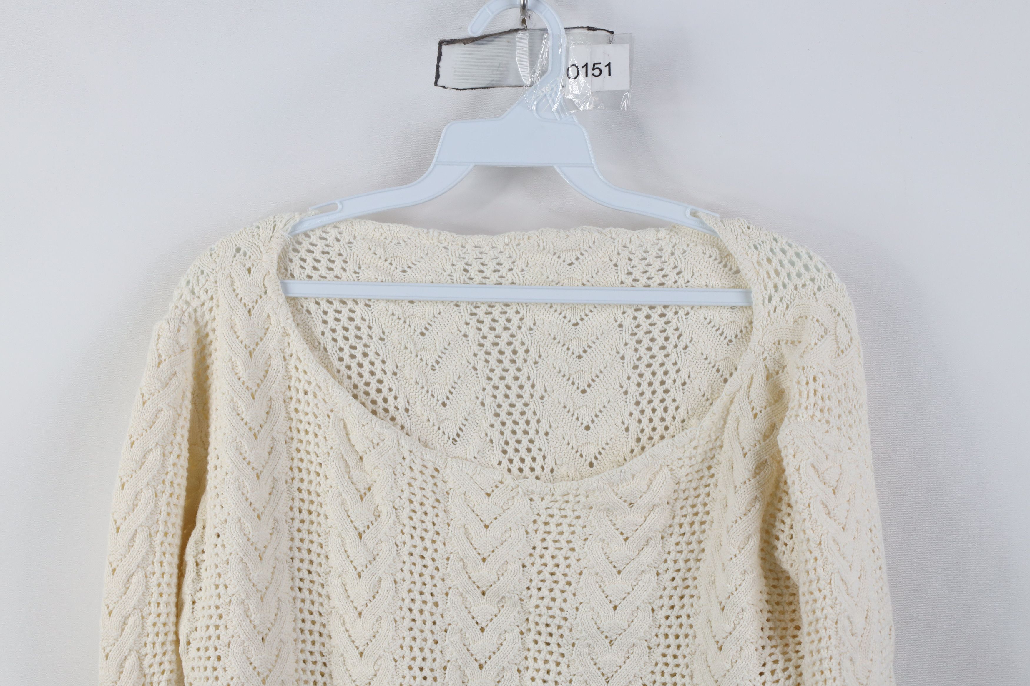 Vintage Vintage 90s Y2K Babydoll Crochet Ribbed Knit Sweater White Size M / US 6-8 / IT 42-44 - 2 Thumbnail