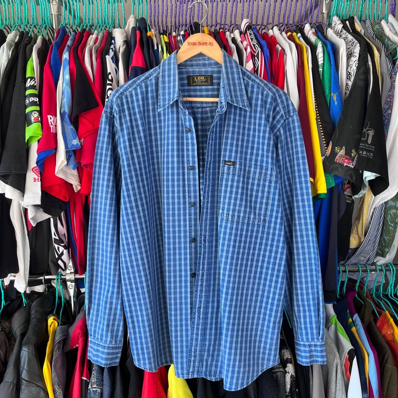 Lee 80s Lee Union Made Blue Denim Checkered Button Shirt Size US L / EU 52-54 / 3 - 2 Thumbnail