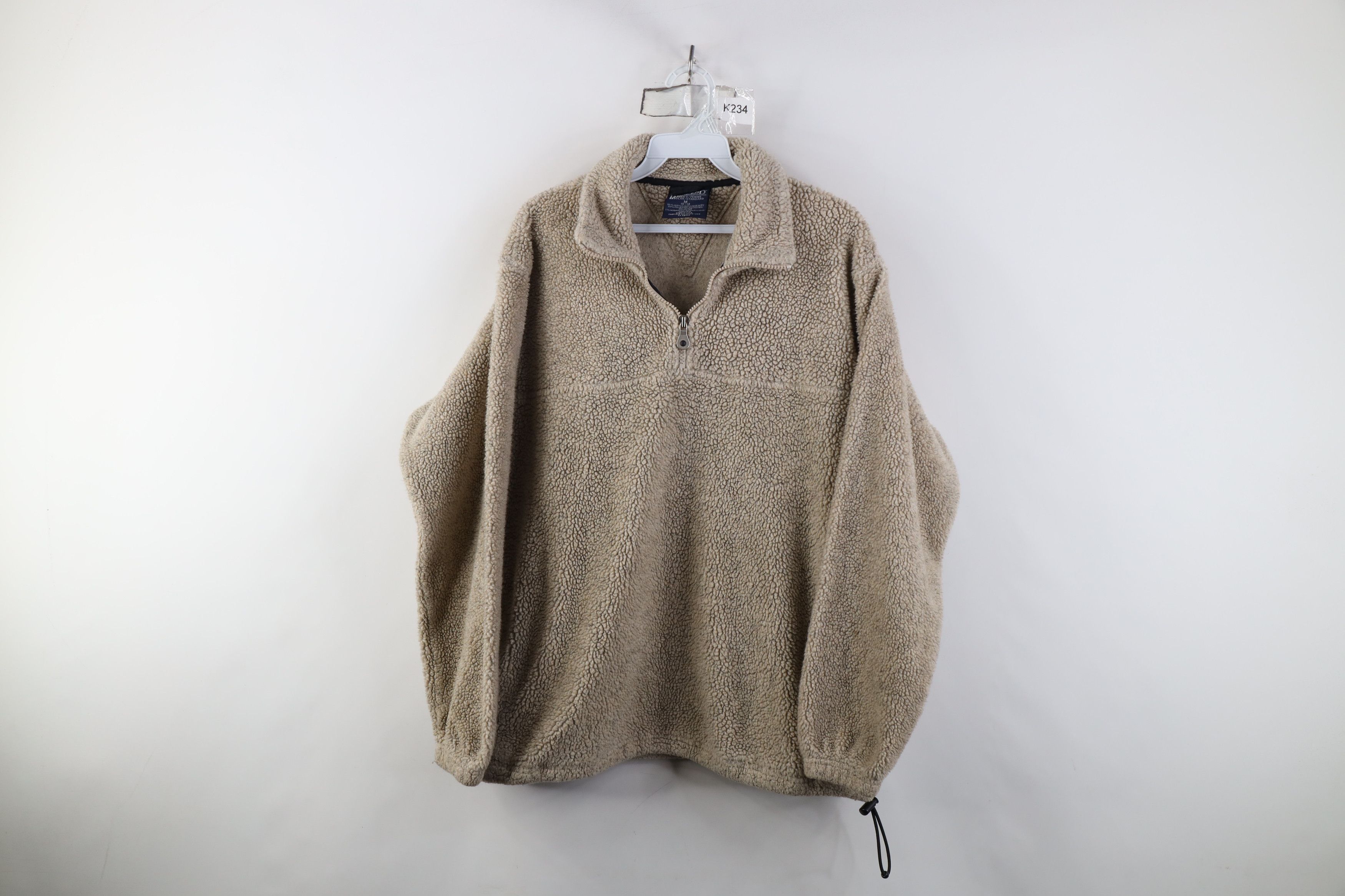 Vintage 90s Lands End Half Zip Sweater Oatmeal Brown USA