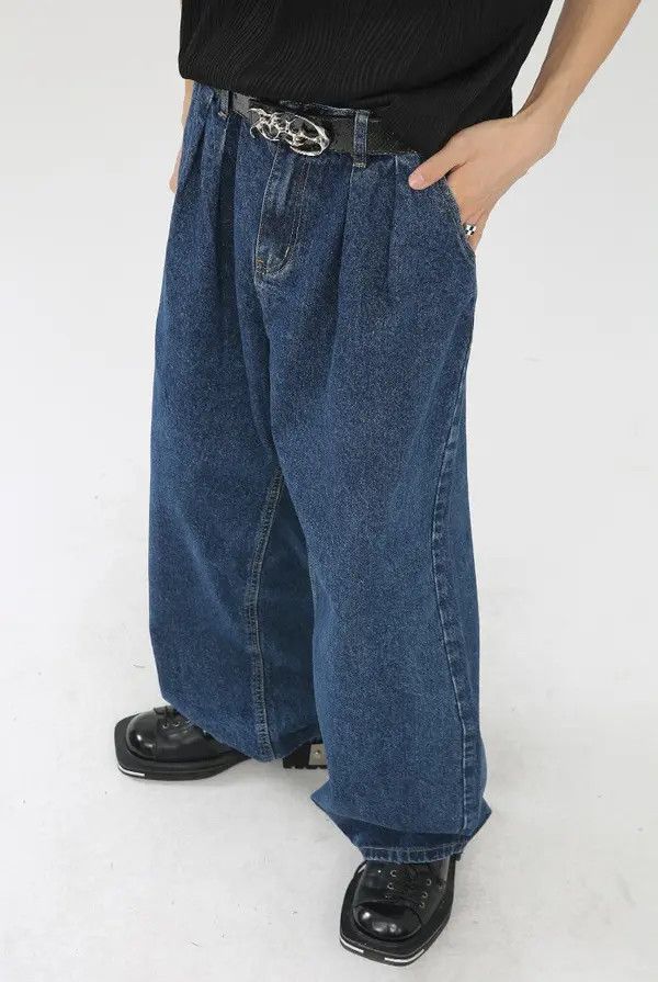 Japanese Brand Kei Dark blue wide-leg loose straight-leg floor-length jeans Size US 32 / EU 48 - 4 Thumbnail
