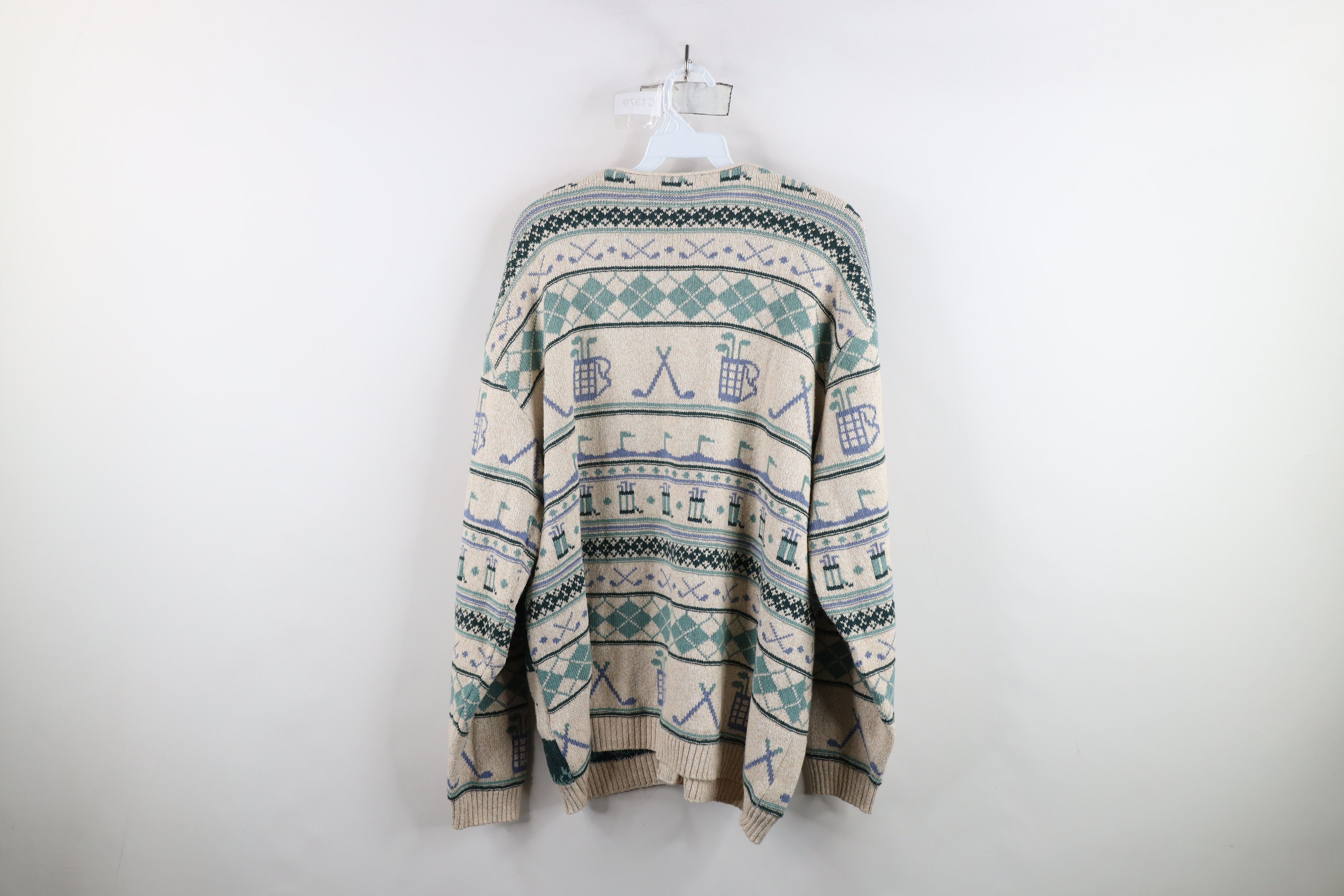 Vintage Vintage 90s Streetwear Golf All Over Print Cardigan Sweater Size L / US 10 / IT 46 - 10 Thumbnail