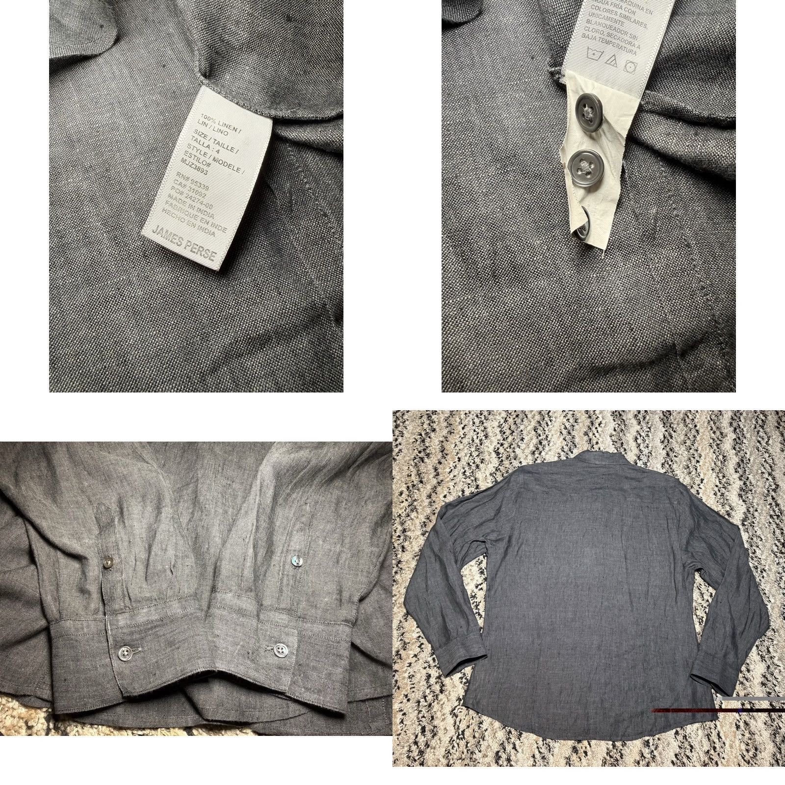 James Perse James Perse Men’s Button Shirt Size L 100% Linen Long Sleeve Gray India Dyed Button-Front Shirts Mens Size US L / EU 52-54 / 3 - 8 Thumbnail