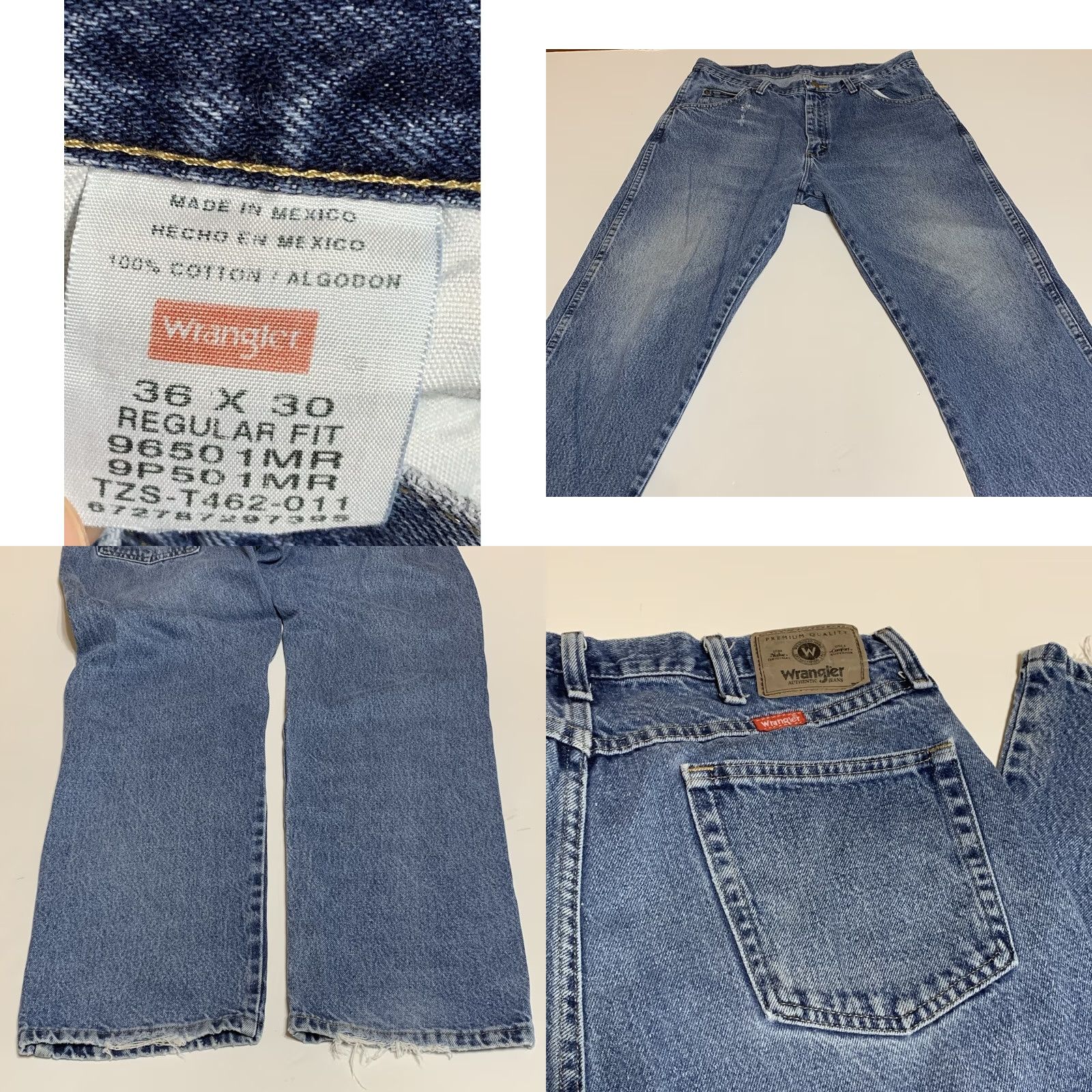 Wrangler Wrangler Jeans Regular Fit Denim Blue Jeans Mens 36x30 Straight Leg Distressed Wrangler Premium Quality Size US 36 / EU 52 - 8 Thumbnail