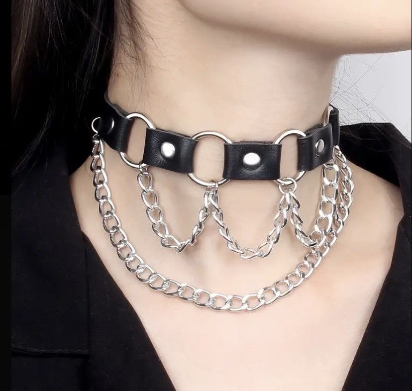 Other Gothic Sexy Punk Faux Leather Choker with Cuban Link Chain Size ONE SIZE - 1 Thumbnail