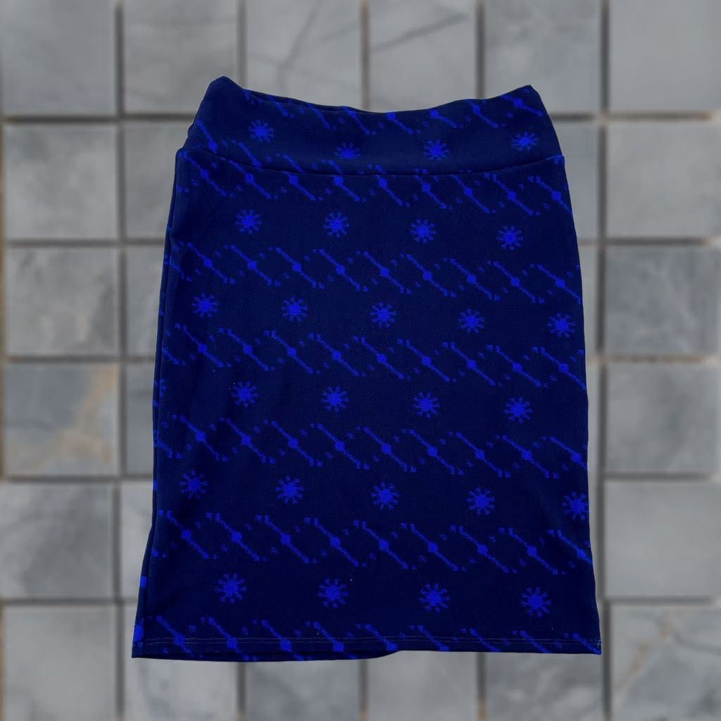 Vintage LuLaRoe Skirt Pencil Womens XL Navy Blue Geometric Pull On Stretch Knee Length Elastic Waist Casual Business Spring 90s? Size 40" / US 18 - 1 Thumbnail