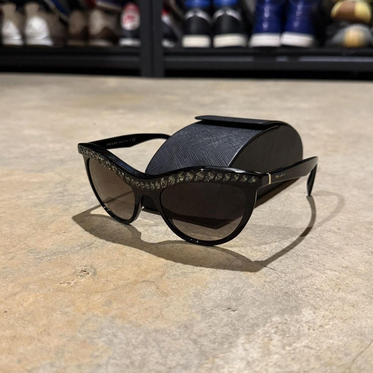 Prada Prada Cat Eye Crystal Sunglasses Black Havana SPR 04P Size ONE SIZE - 1 Thumbnail