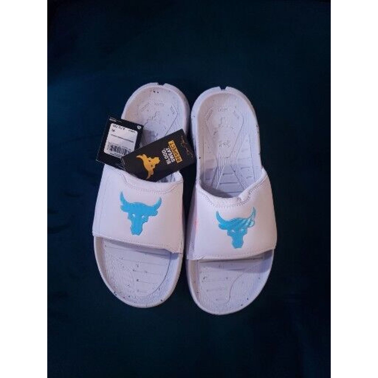 Under Armour Project Rock 3 Grey Blue Slides Sandels Mens 13