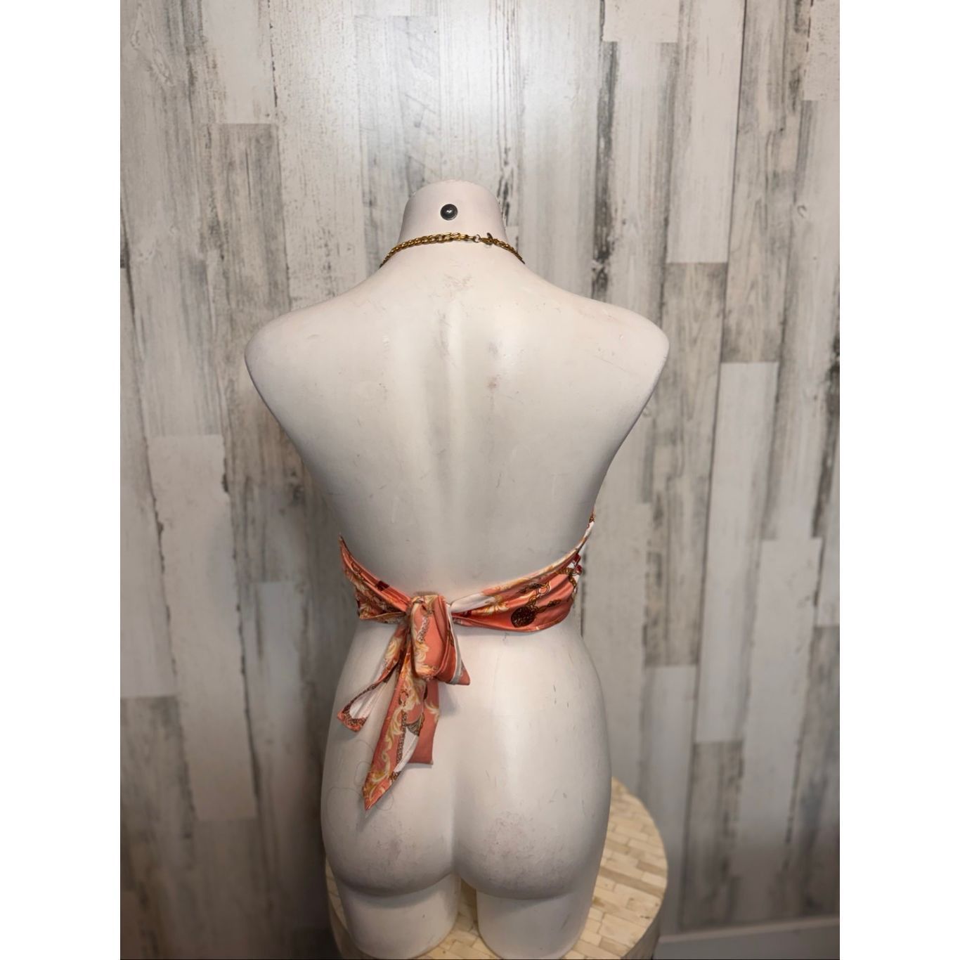 Other Penelope Boutique Satin Chain Halter Crop Top Pink Baroque Scarf Tie Back – Size M Size M / US 6-8 / IT 42-44 - 3 Thumbnail