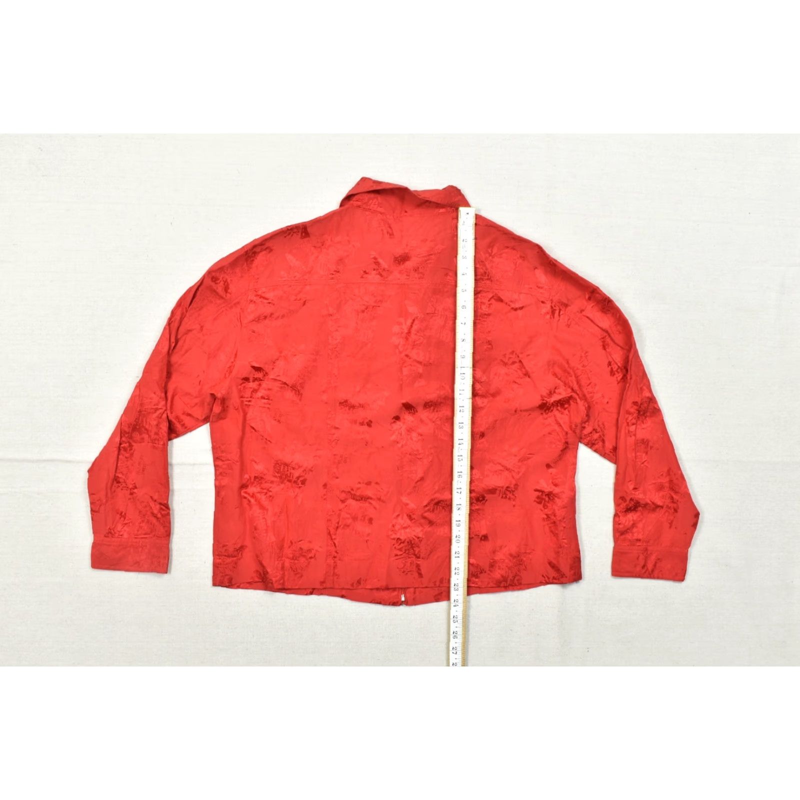 Vintage Chico's Red Silk Blend Jacquard Floral Print Full Zip Lightweight Jacket Womens Size 3 Regular Long Sleeve Size XS / US 0-2 / IT 36-38 - 4 Thumbnail