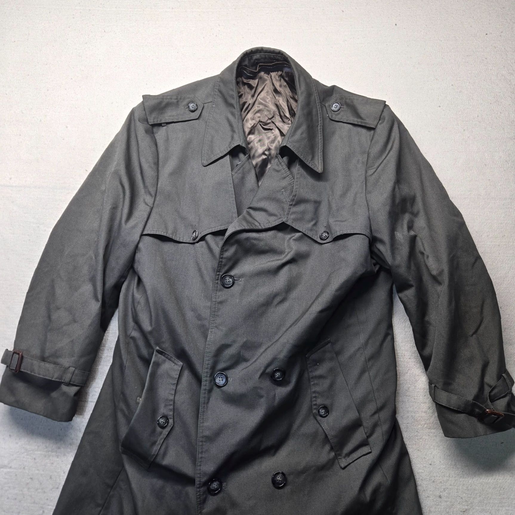 Doublet Vintage Men's Gray Double Breasted Trench Coat Rain Jacket 40R Cotton Blend Classic Style Size US XXS / EU 40 - 4 Thumbnail