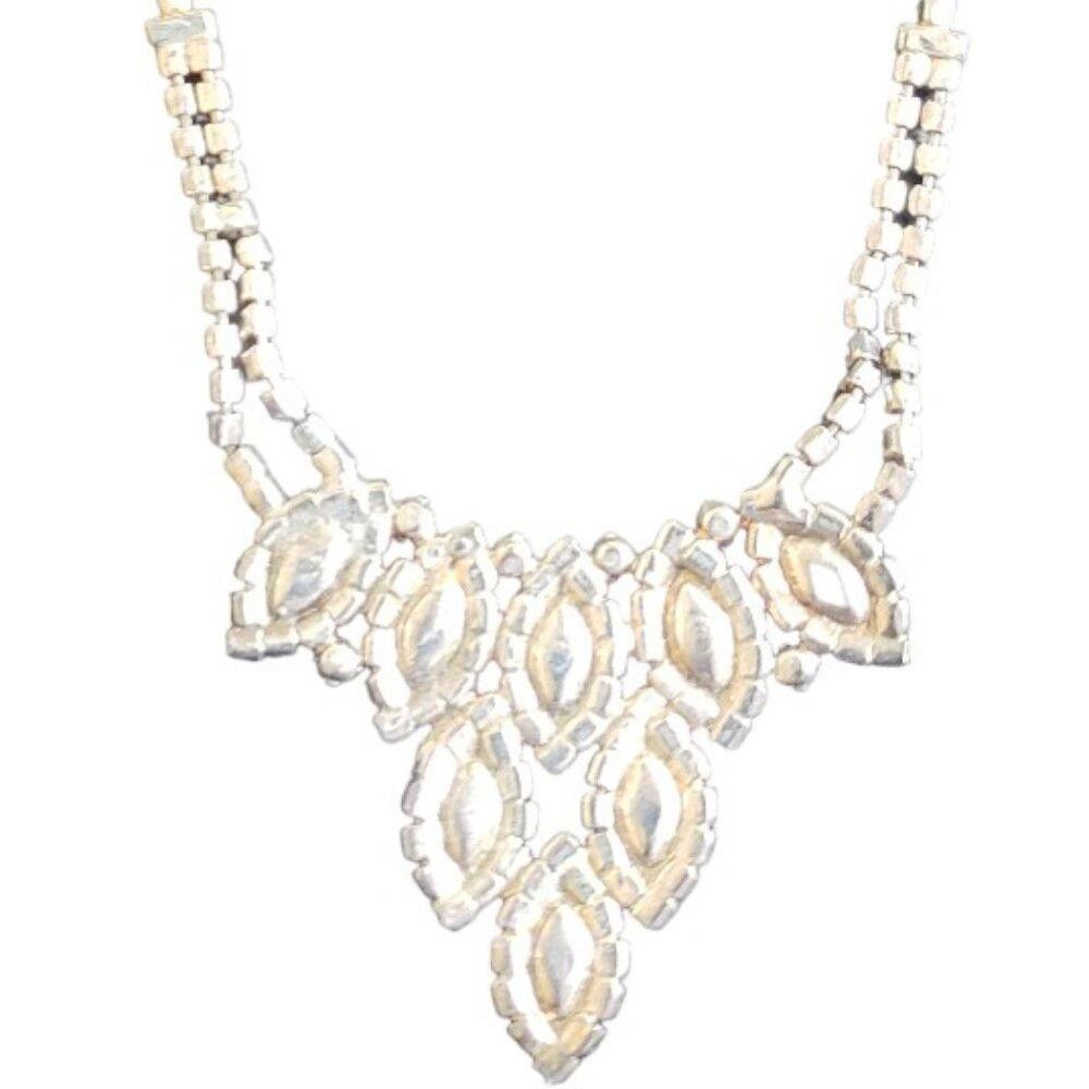 Designer Silver Tone Rhinestone Marquis Necklace Vintage 16" Size ONE SIZE - 5 Thumbnail
