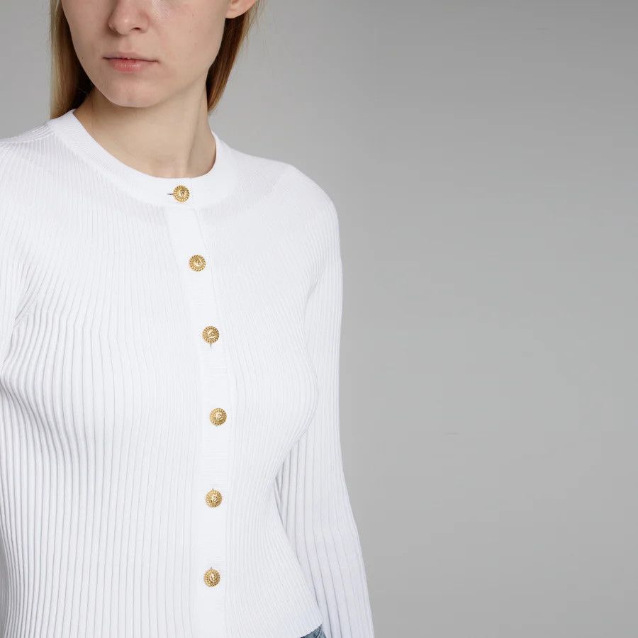 Balmain o1s1wg110125 Fabric Cardigan in White Size XS / US 0-2 / IT 36-38 - 3 Thumbnail