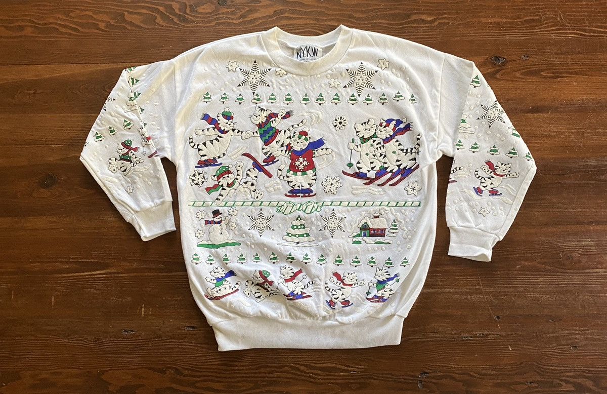 Vintage Vintage 80’s Cats Winter Ski Puffy Paint Crewneck Sweatshirt Size US M / EU 48-50 / 2 - 2 Thumbnail
