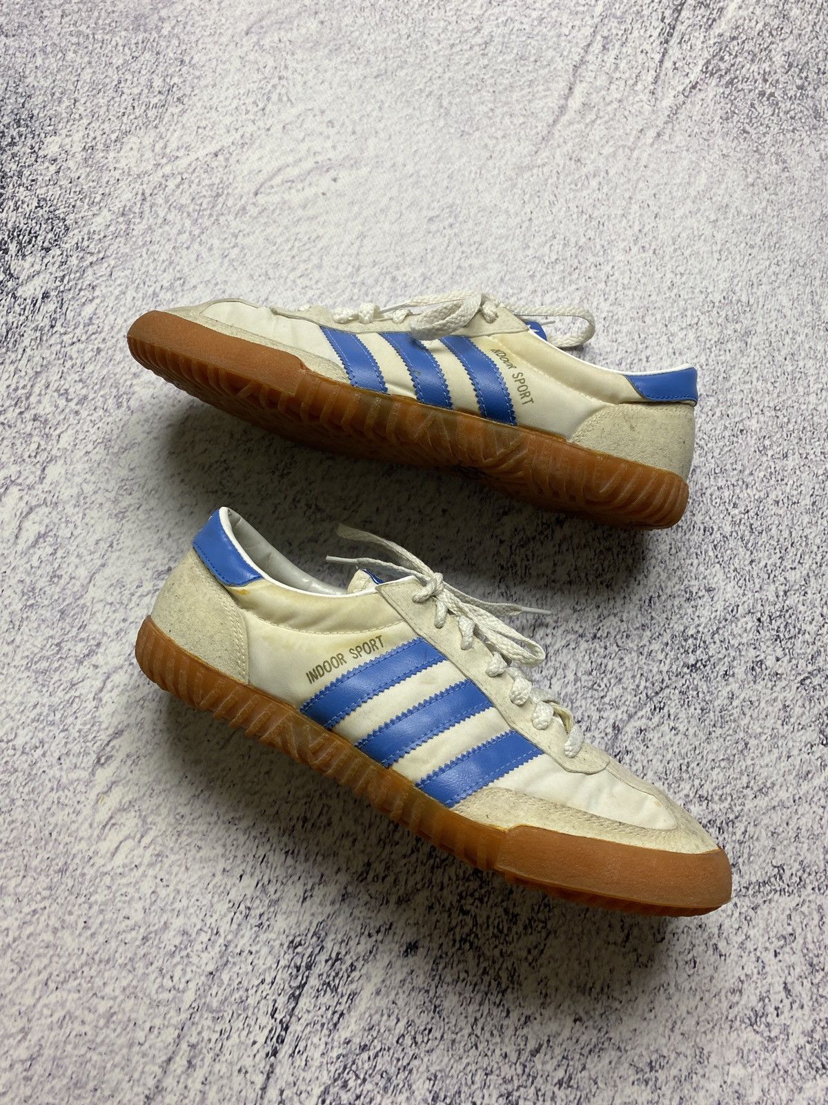image of Vintage 80’S Adidas Indoor Sport Suede Made In Taiwan Us 8 Shoes in White/Blue, Men's
