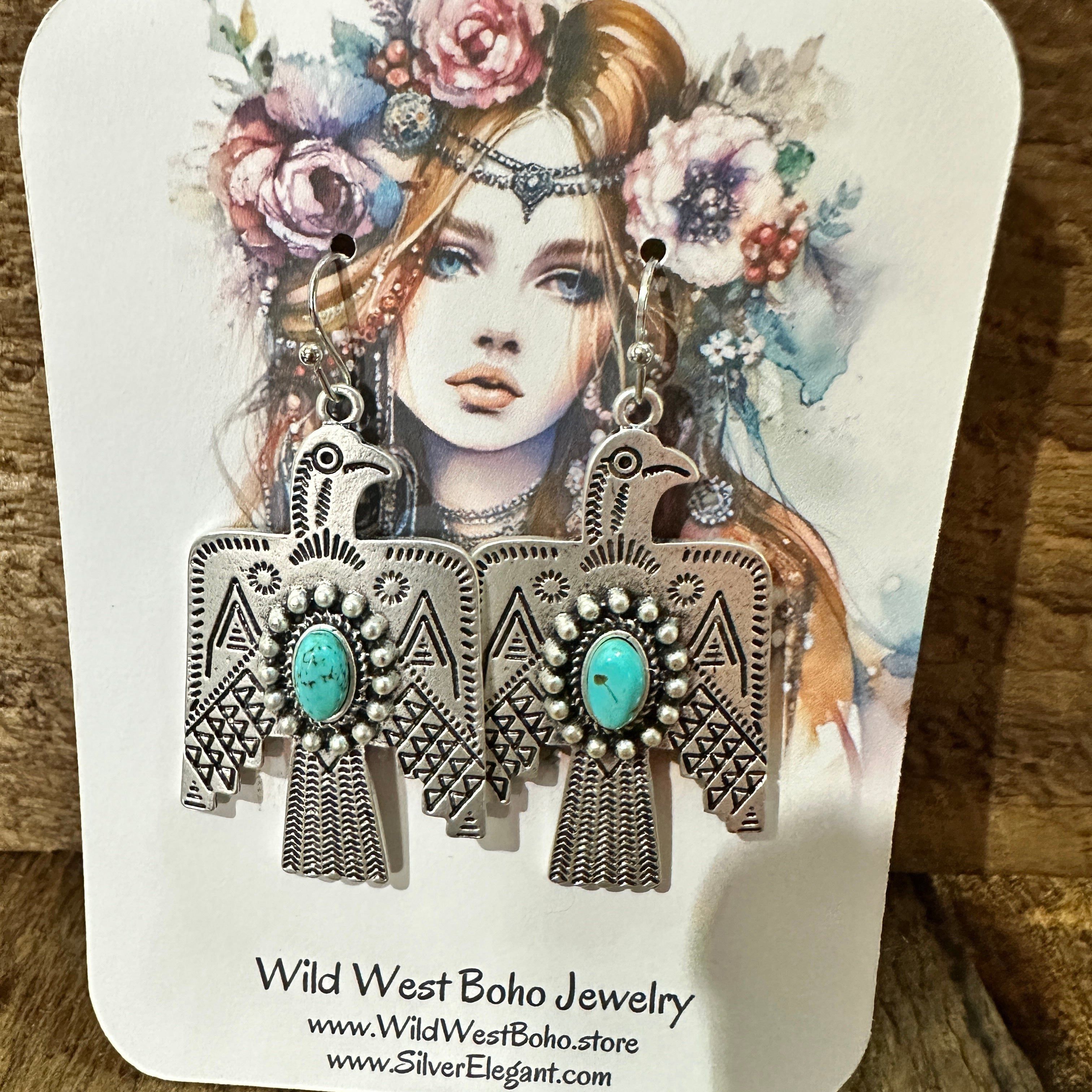 Other Thunderbird Turquoise Earrings , Native American Wire Thunde Size ONE SIZE - 7 Thumbnail