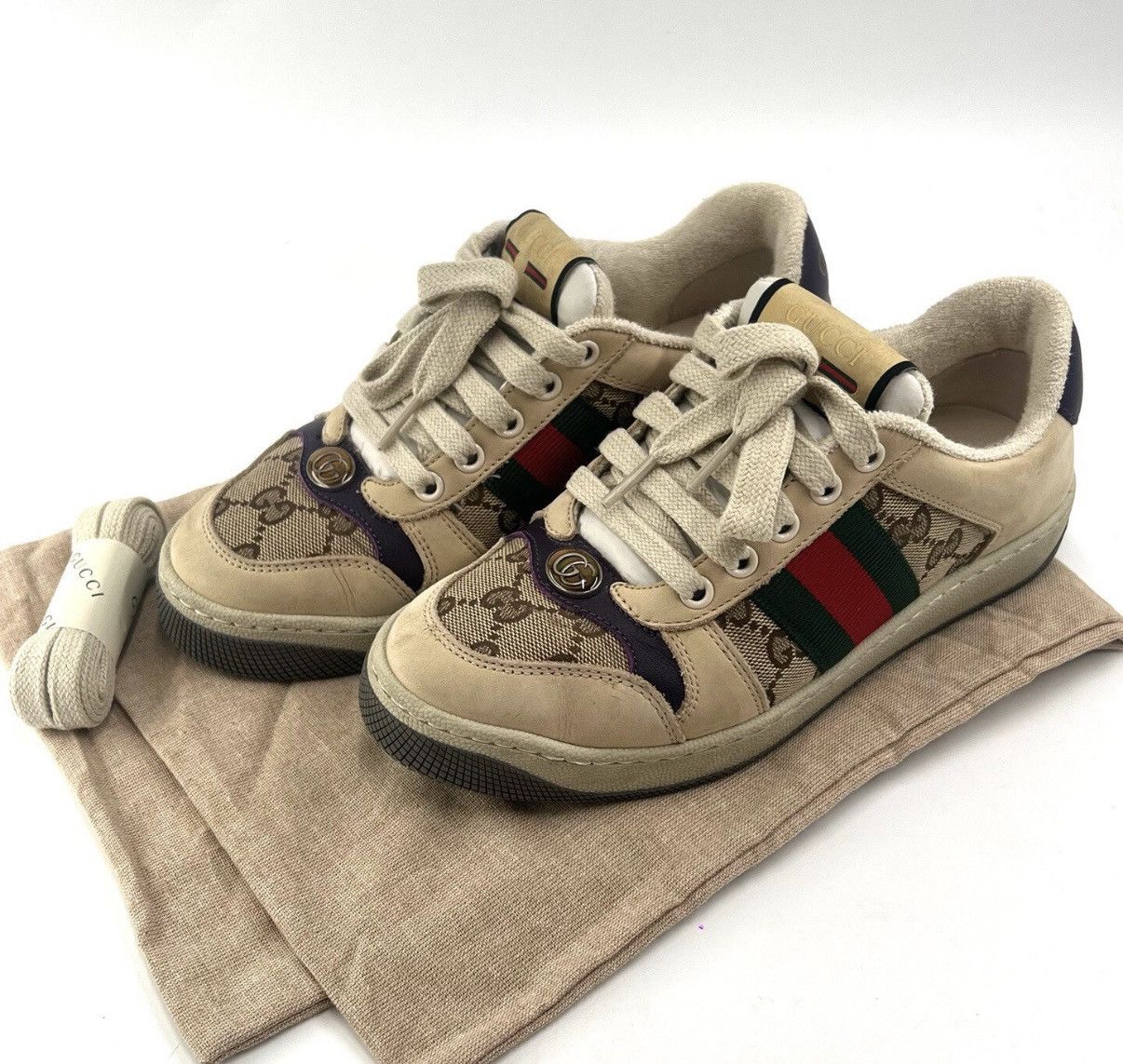 Gucci Gucci GG Enamel Ebony Purple Heel Dirty Sneakers K12 Size US 5.5 / IT 35.5 - 1 Thumbnail