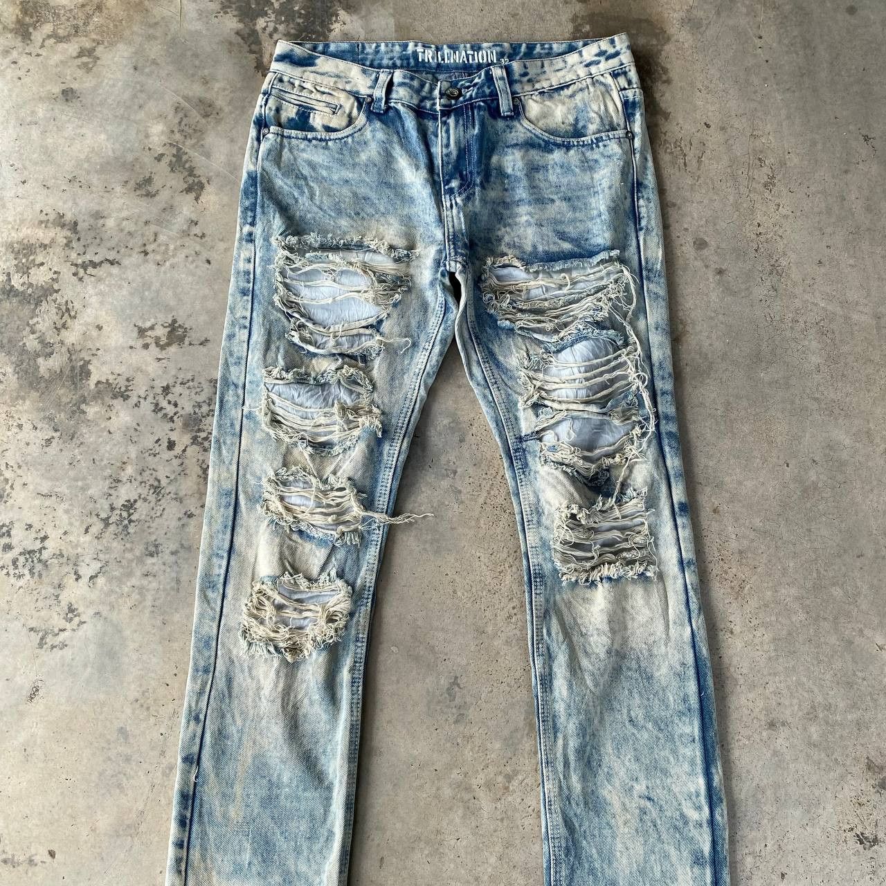 Japanese Brand Trillenation Heavy Distressed Jeans Shredded Punk Aesthetic Size US 32 / EU 48 - 1 Thumbnail