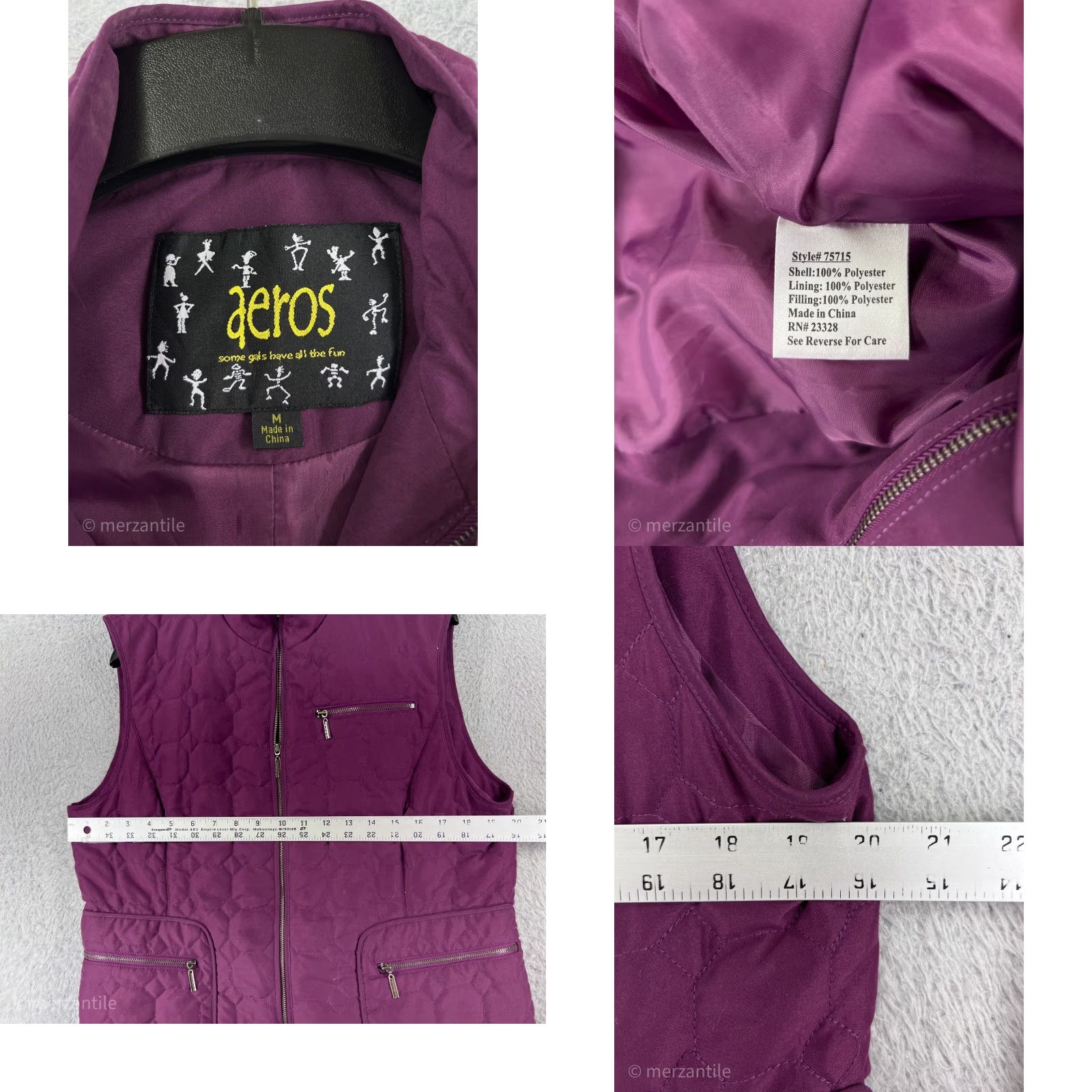 Vintage Aeros Vest Womens Medium Purple Quilted Full Zip Pockets Polyester Insulated Jacket Vest Size M / US 6-8 / IT 42-44 - 7 Thumbnail