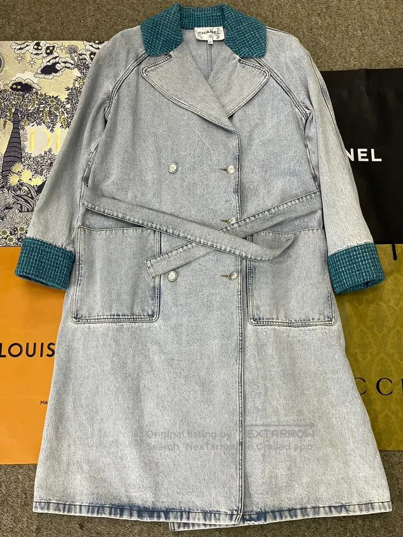 Chanel Chanel Light-coloured denim stitched tweed long windbreake Size XXS / US 00 / IT 34 - 1 Thumbnail