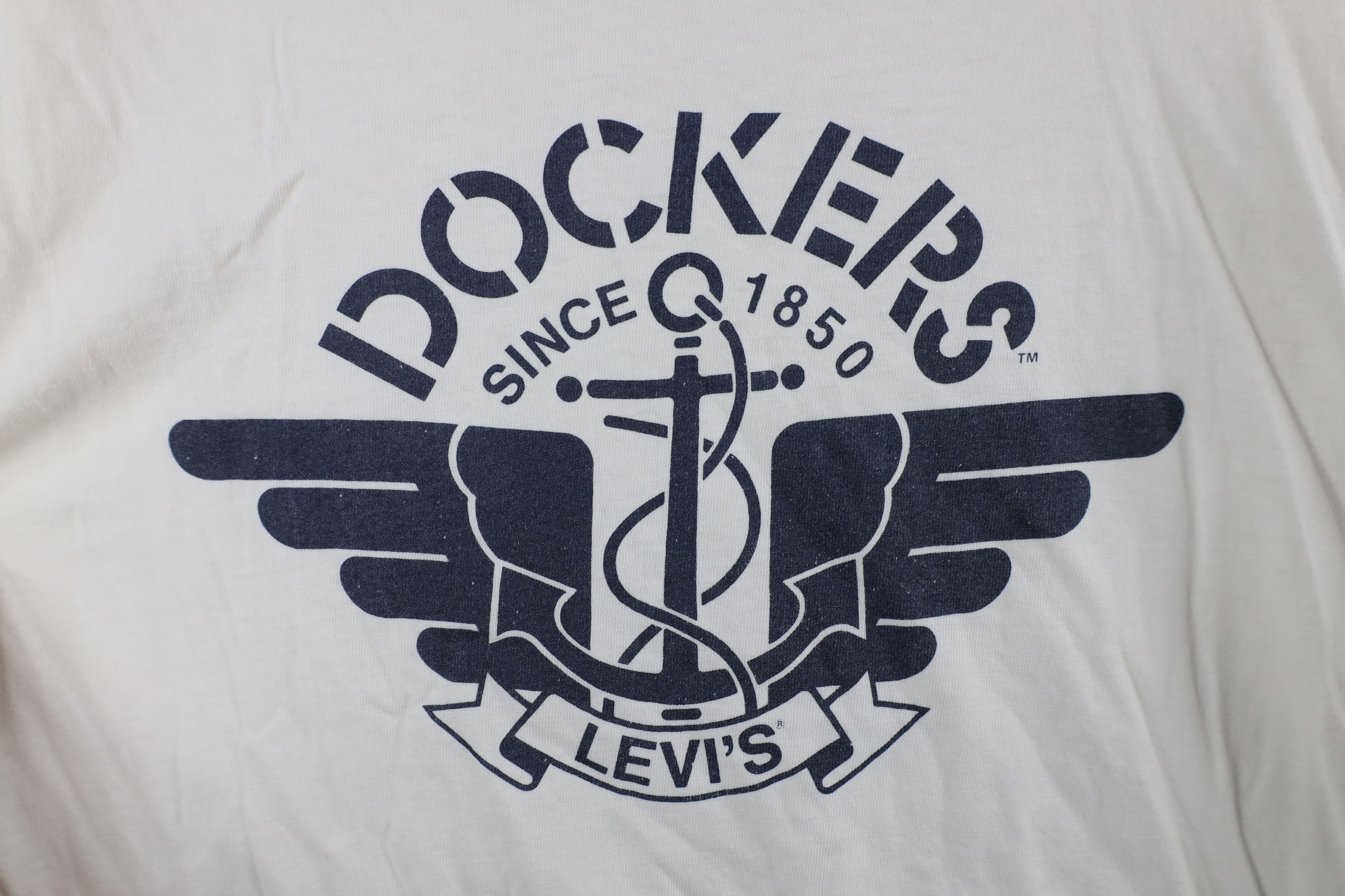 Vintage Vintage 80s 90s Dockers x Levis Big Logo T-Shirt White USA Size US L / EU 52-54 / 3 - 5 Thumbnail