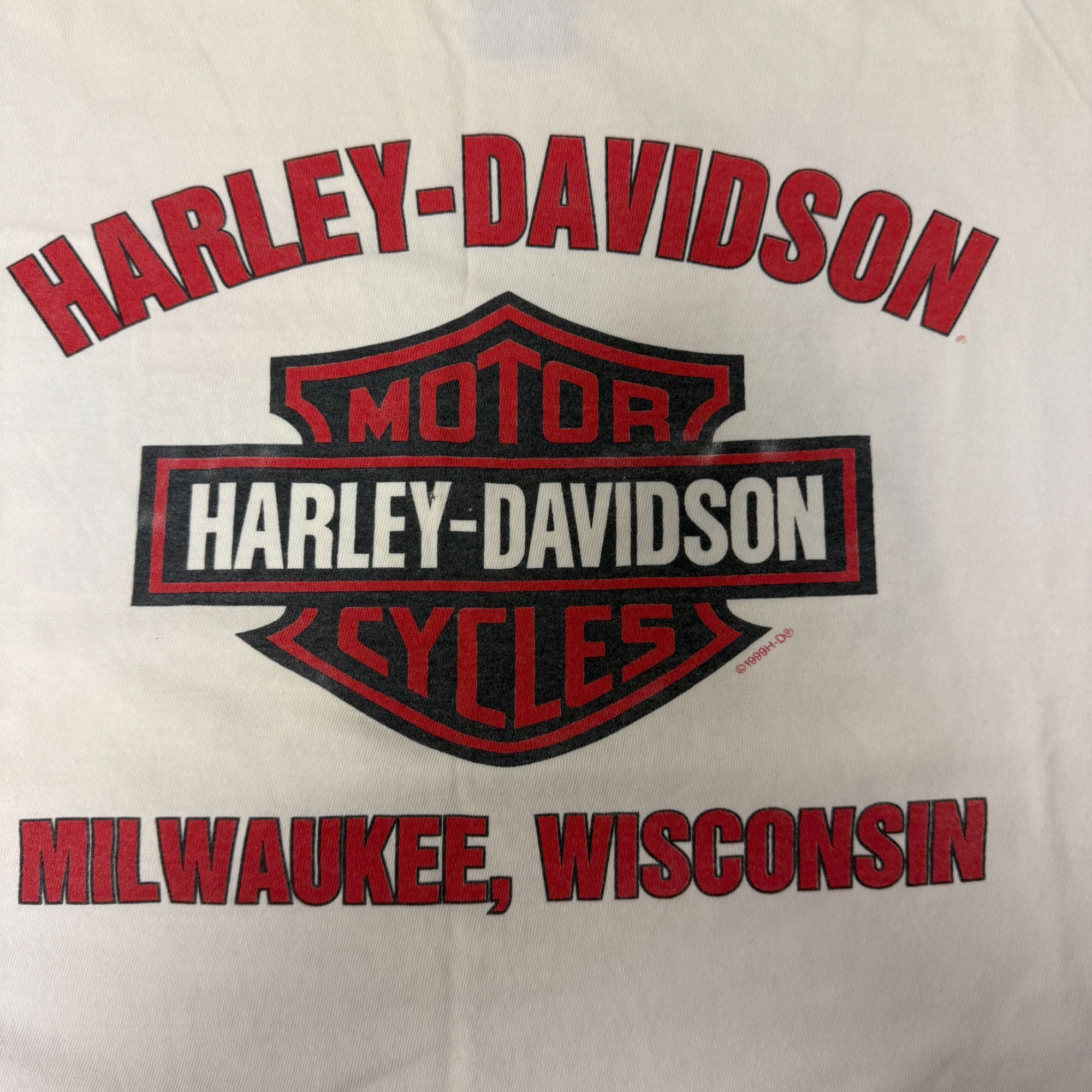 Harley Davidson 90's H-D USA FLAG L/S Spellout Milwaukee WI ROAD HOUSE 1999 Size US XL / EU 56 / 4 - 5 Thumbnail