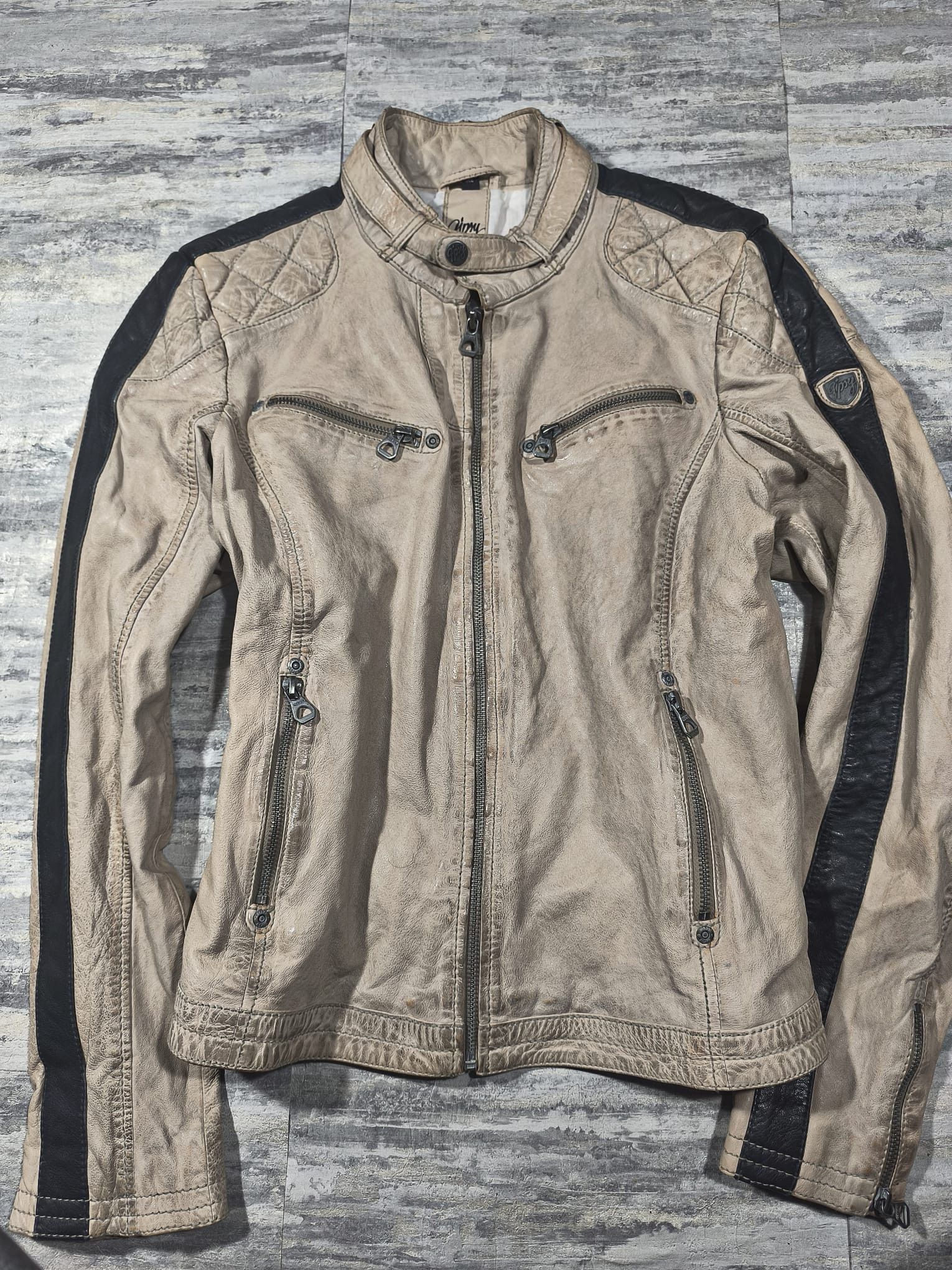 Leather vtg archive beige tan real leather moto racer jacket Size M / US 6-8 / IT 42-44 - 8 Thumbnail
