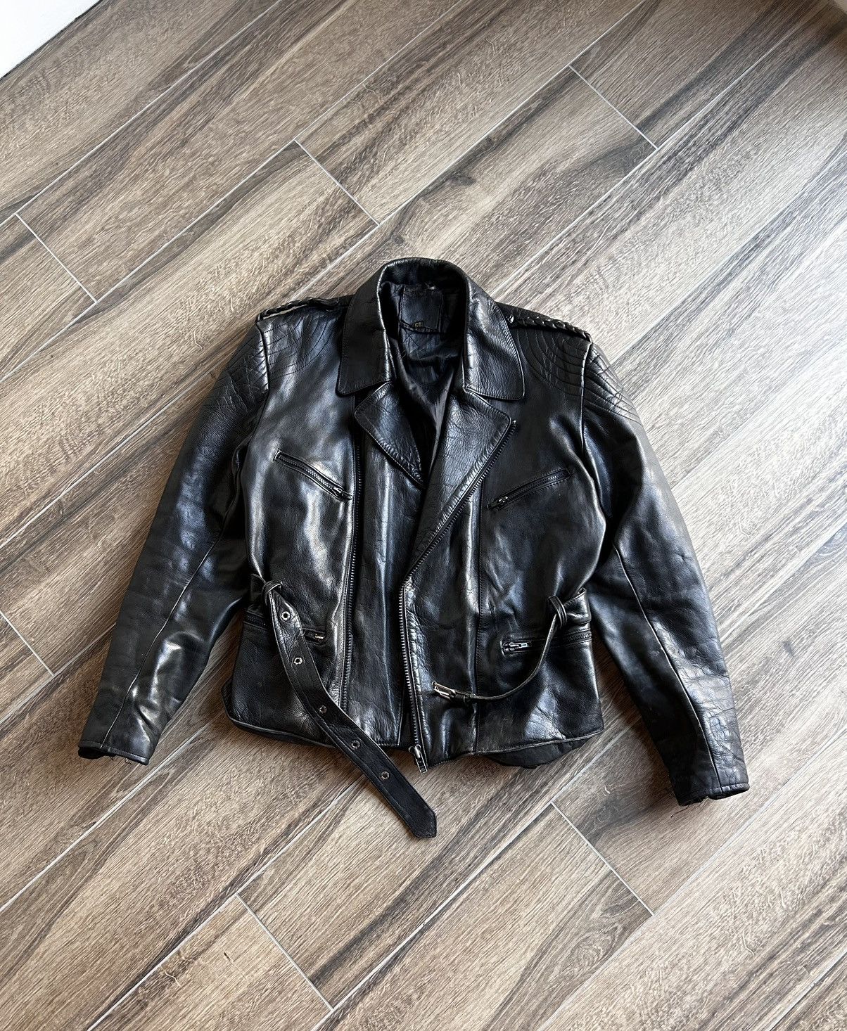 90s vintage short leather jacket （ M ） Vintage Biker Leather jacket 90s mens