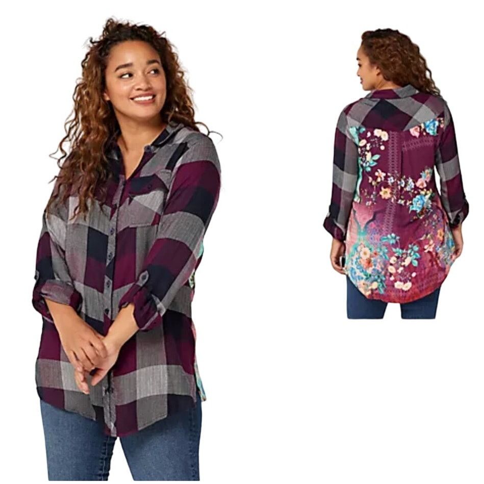 Other Tolani Collection Plaid Button Down Tunic Print Back Medium Size M / US 6-8 / IT 42-44 - 1 Thumbnail