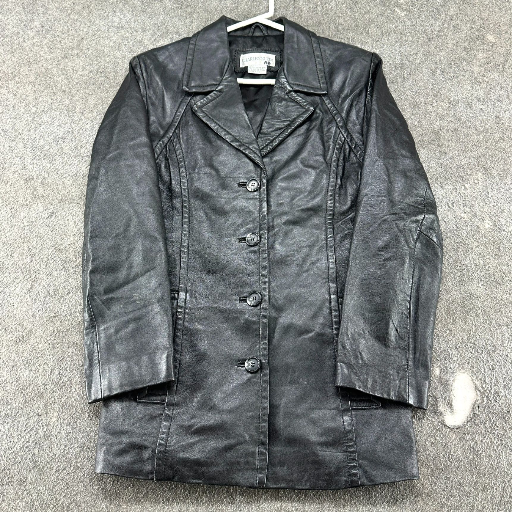 Vintage VINTAGE Charles Klein Coat Womens S Black Genuine Leather Button Up Overcoat Pea Coat Lined Pockets 80s 90s Winter Fall Spring Regular Mens? Size S / US 4 / IT 40 - 2 Thumbnail