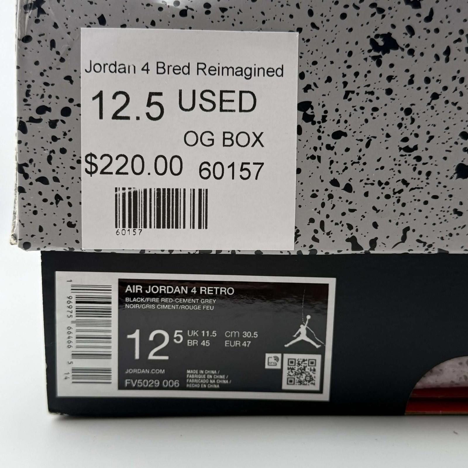 Nike Nike Air Jordan 4 Bred Reimagined Black/Red-Cement Grey 12.5 Size US 12.5 / EU 45-46 - 9 Thumbnail