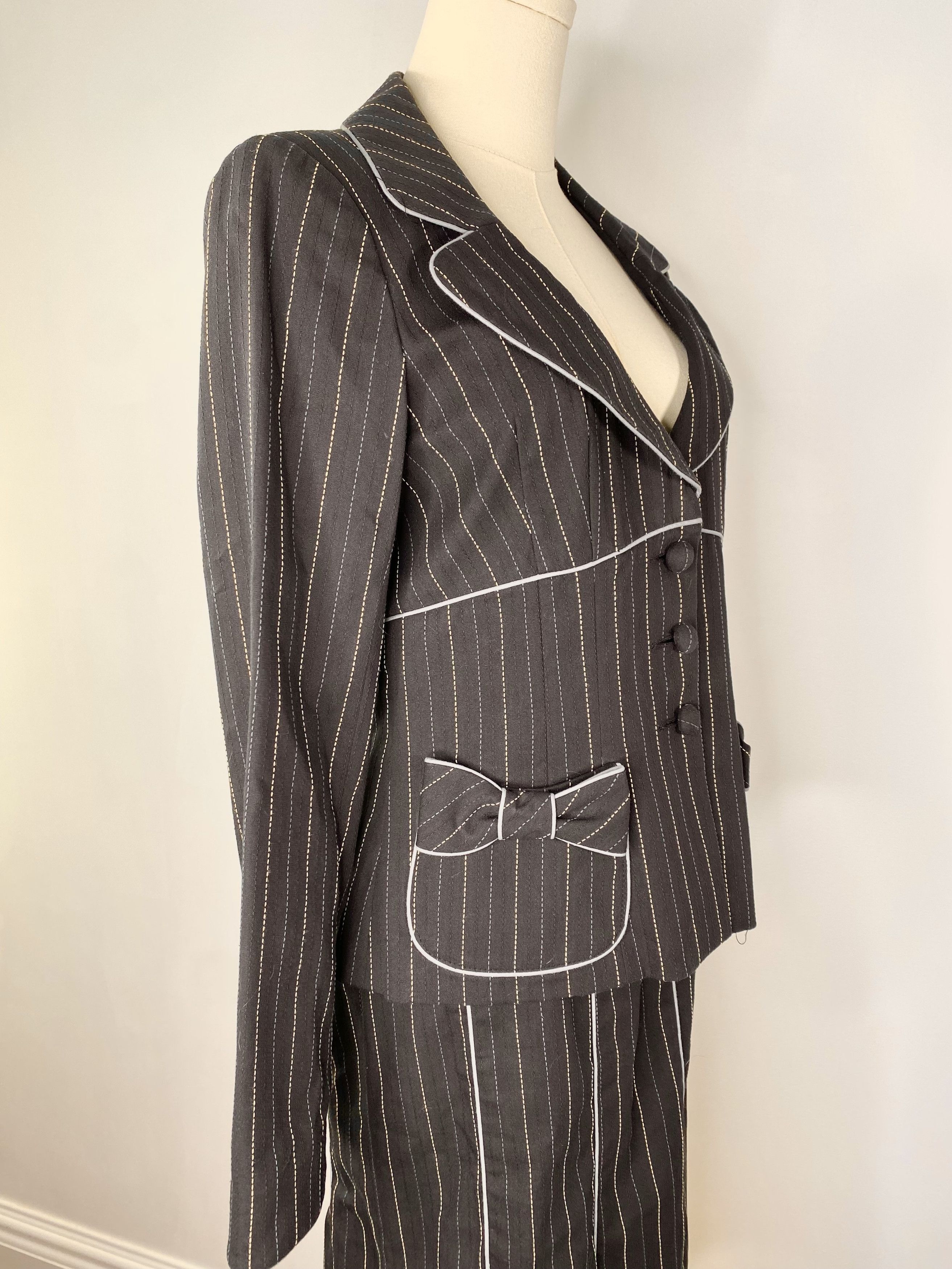 Nanette Lepore Nanette Lepore - Pin-stripe Bow Skirt Suit Size S / US 4 / IT 40 - 10 Thumbnail