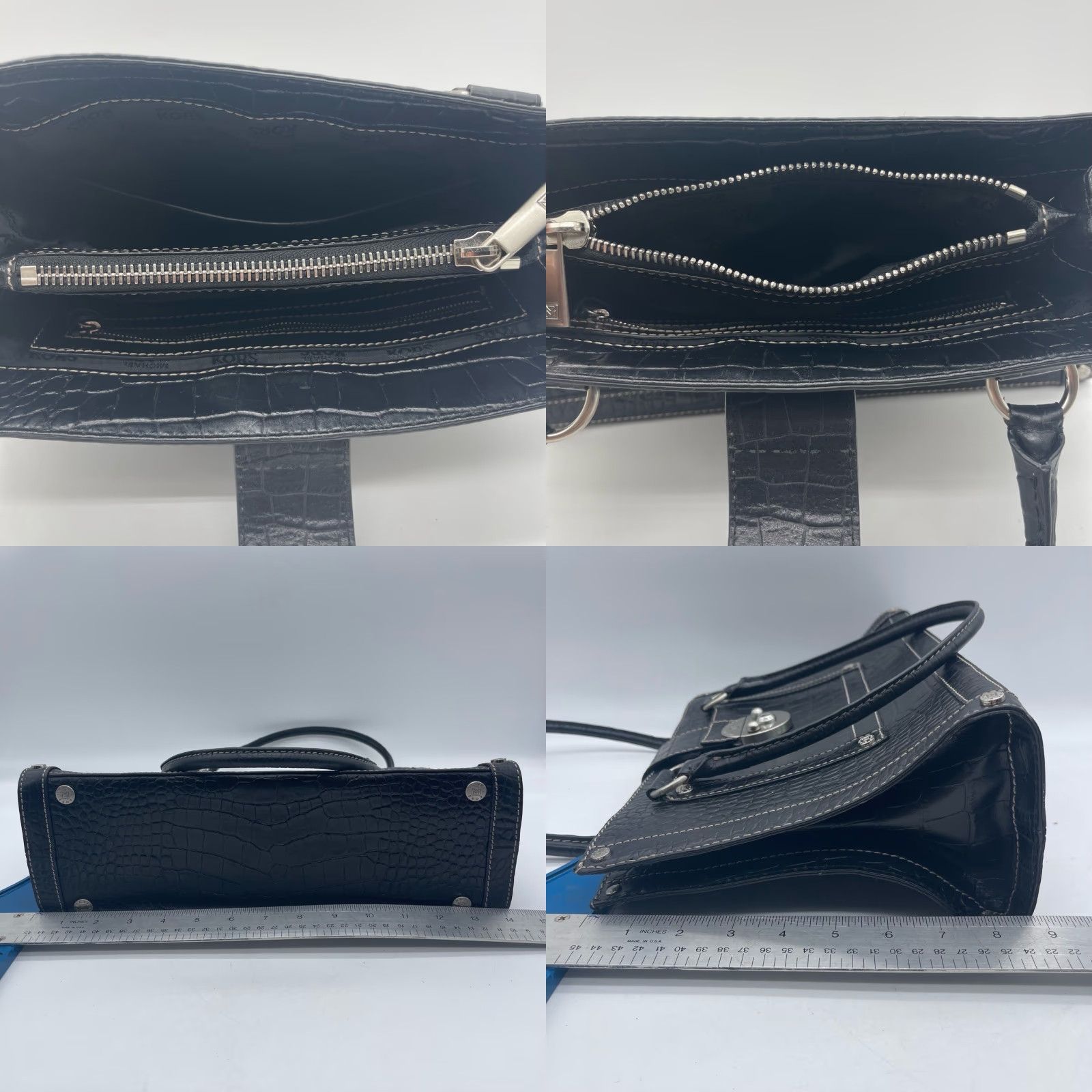 Michael Kors Michael Kors Tote Women Large Black Croc Embossed Studs Metal Turn Lock Handbag B-0806 Size ONE SIZE - 9 Thumbnail