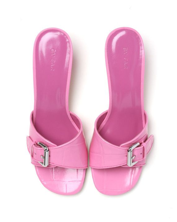By Far o1mle1224 Maxi Croco Embossed Leather Mules in Pink Size US 7 / IT 37 - 5 Thumbnail